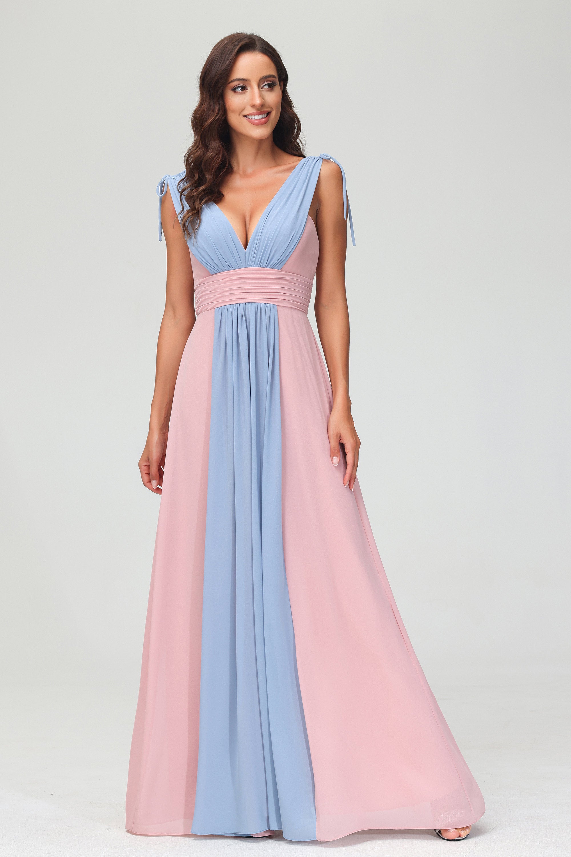 Deep V-neck Empire Waist A-line Chiffon Floor-Length Dress – DUNTERY UK