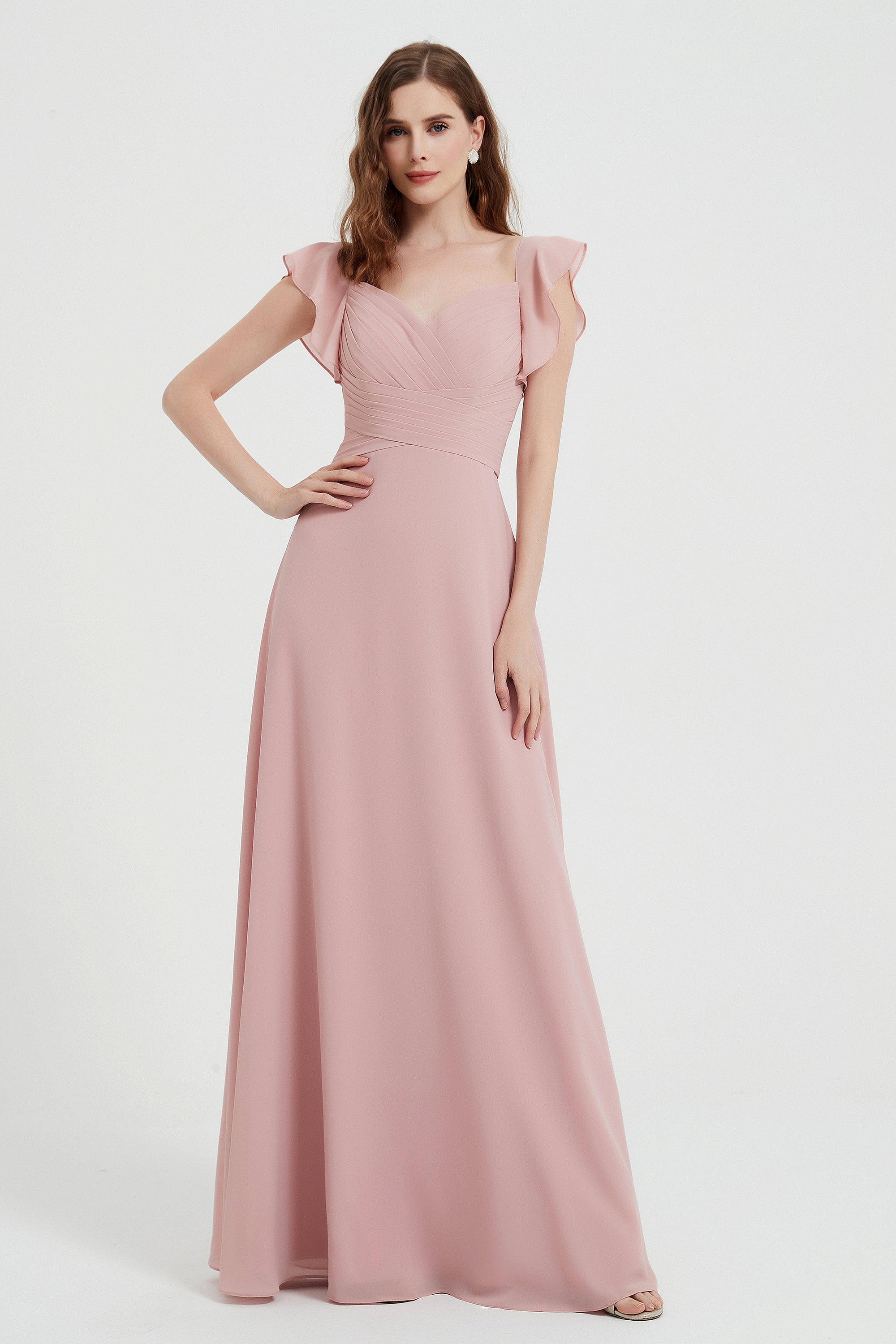 Elegant Flutter Sleeves Square Chiffon Dresses With Slit Regency