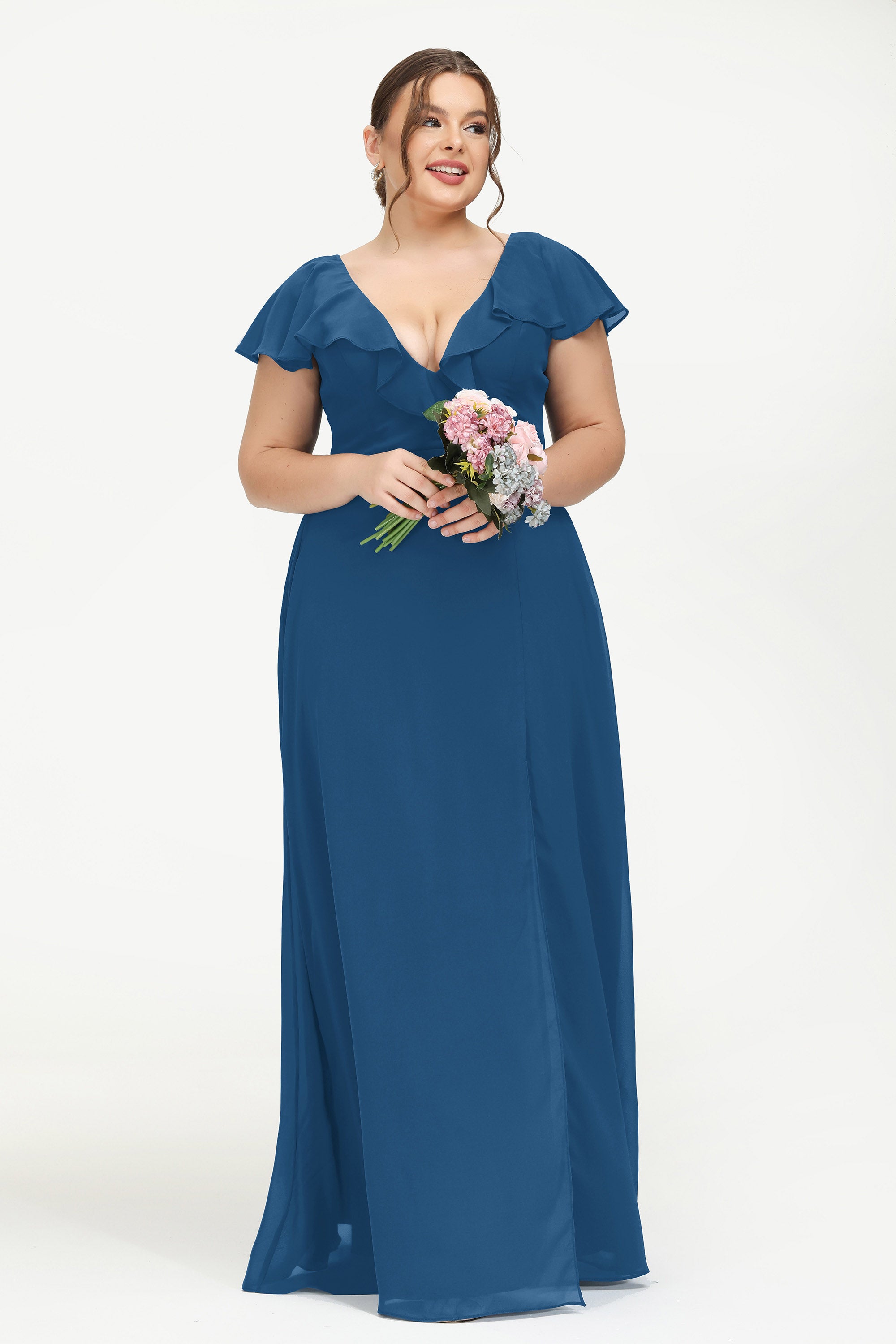 Flutter Sleeves Long Gown with Slit Azalea