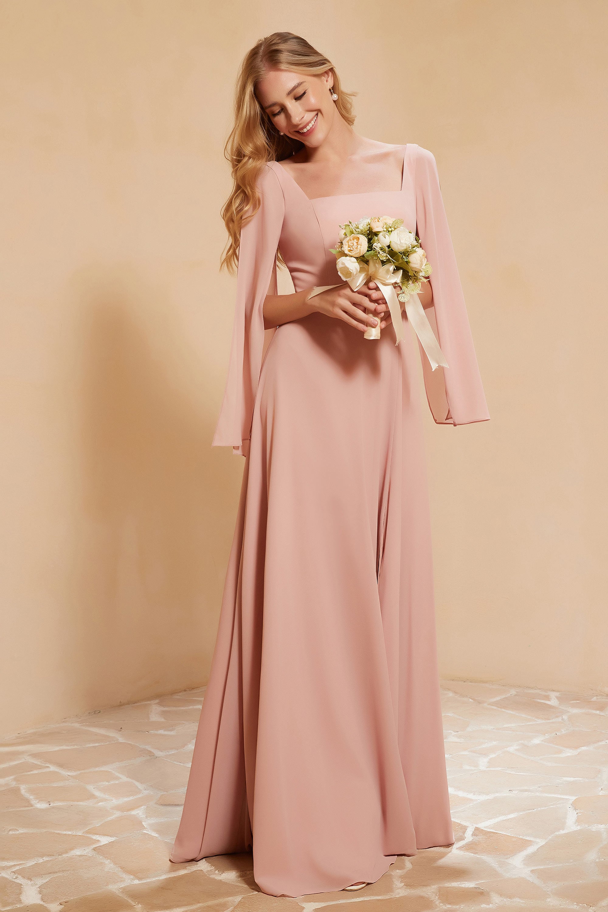 Flutter Sleeves A-Line Pleated V Neck Satin Dress Burgundy