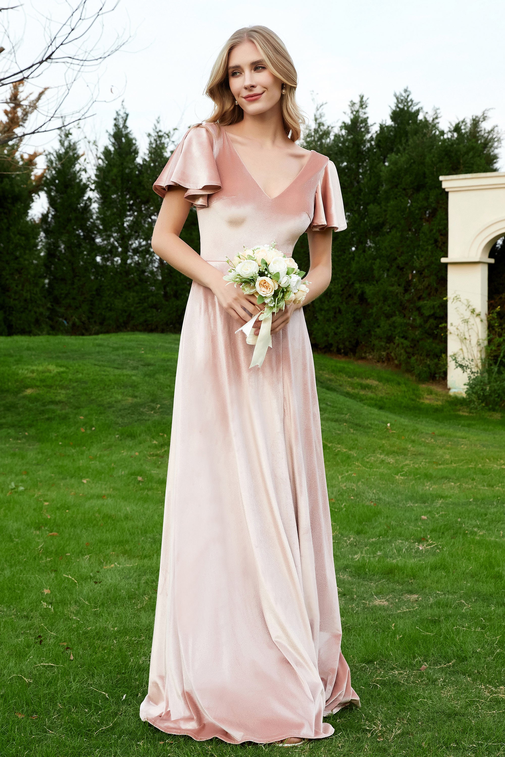 Flutter Sleeves Long Gown with Slit Pool main image 0