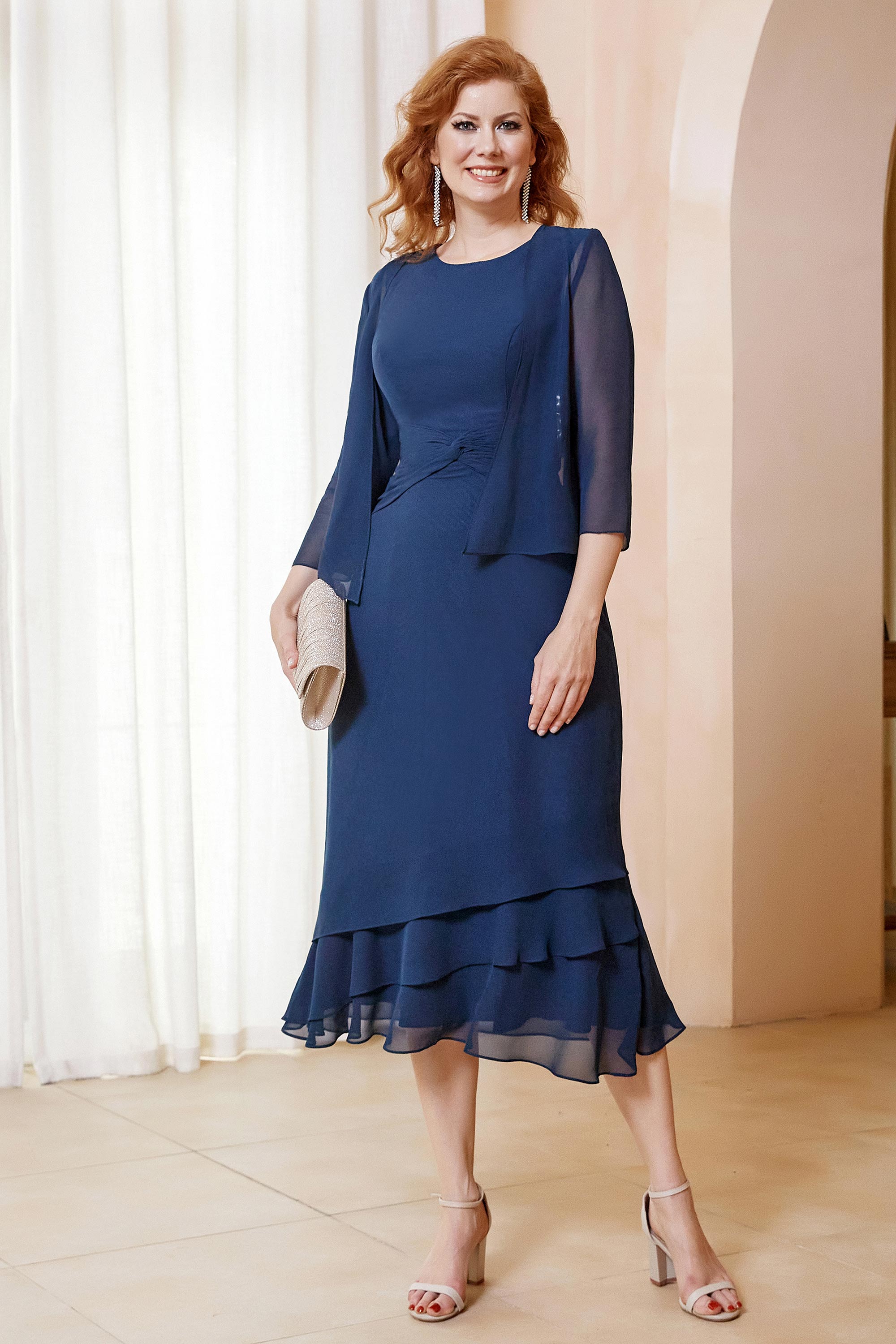 Cap Sleeve Pleated A-Line Chiffon Long Dress Dusk