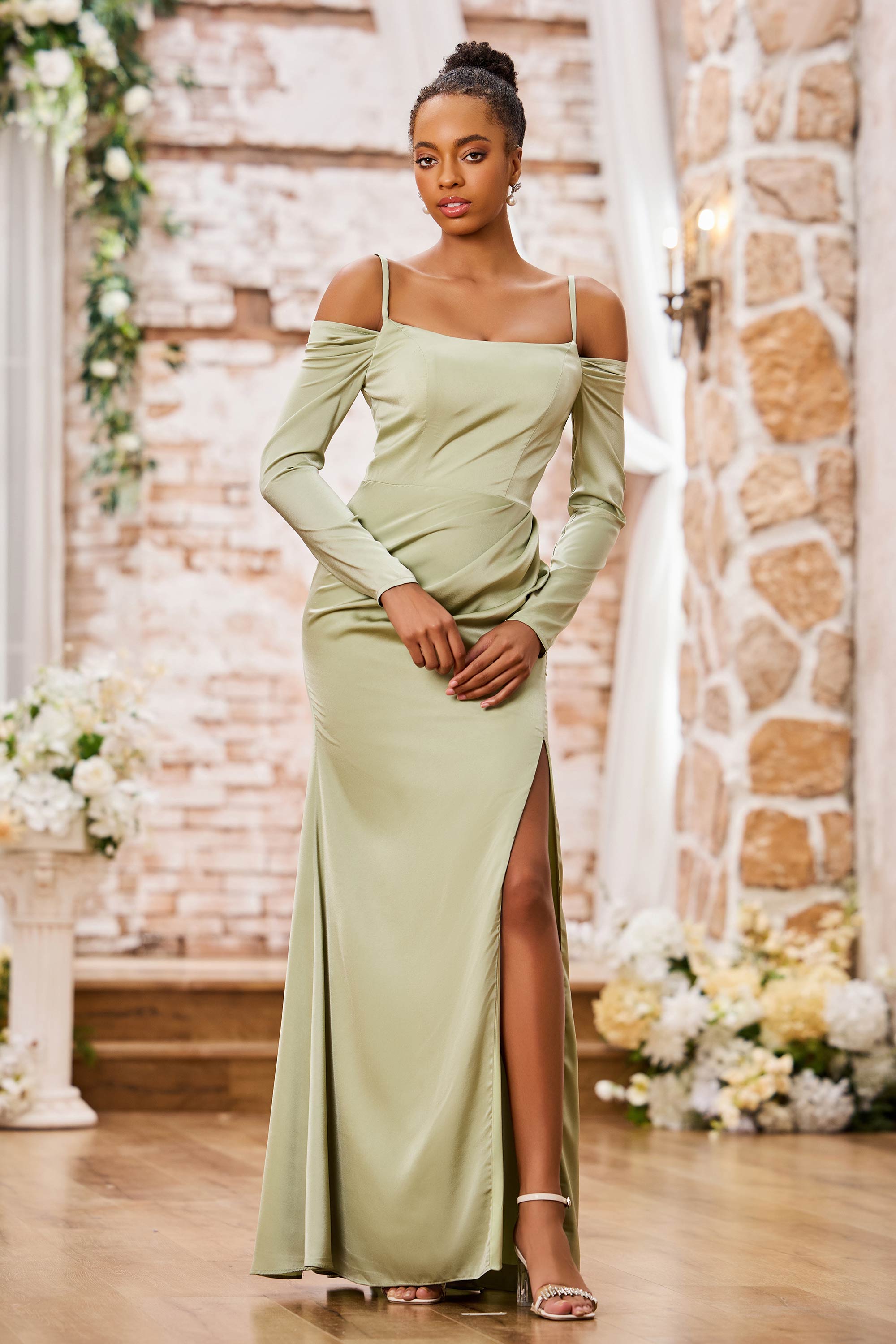 Pleated Long Sleeves Sheath Dresses With Slit – DUNTERY UK