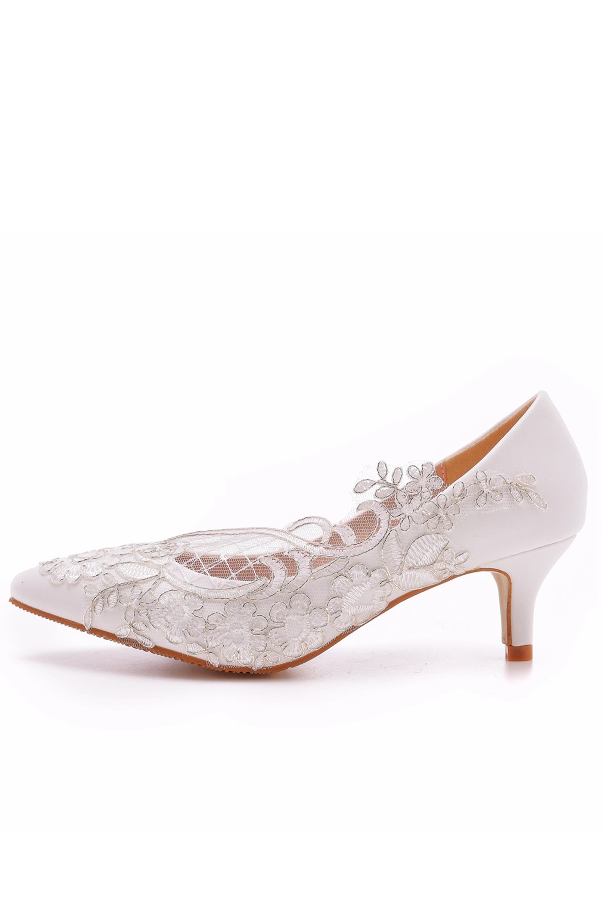 Women's Wedding Lace Mid Heel Pointed Toe Bridal Shoes