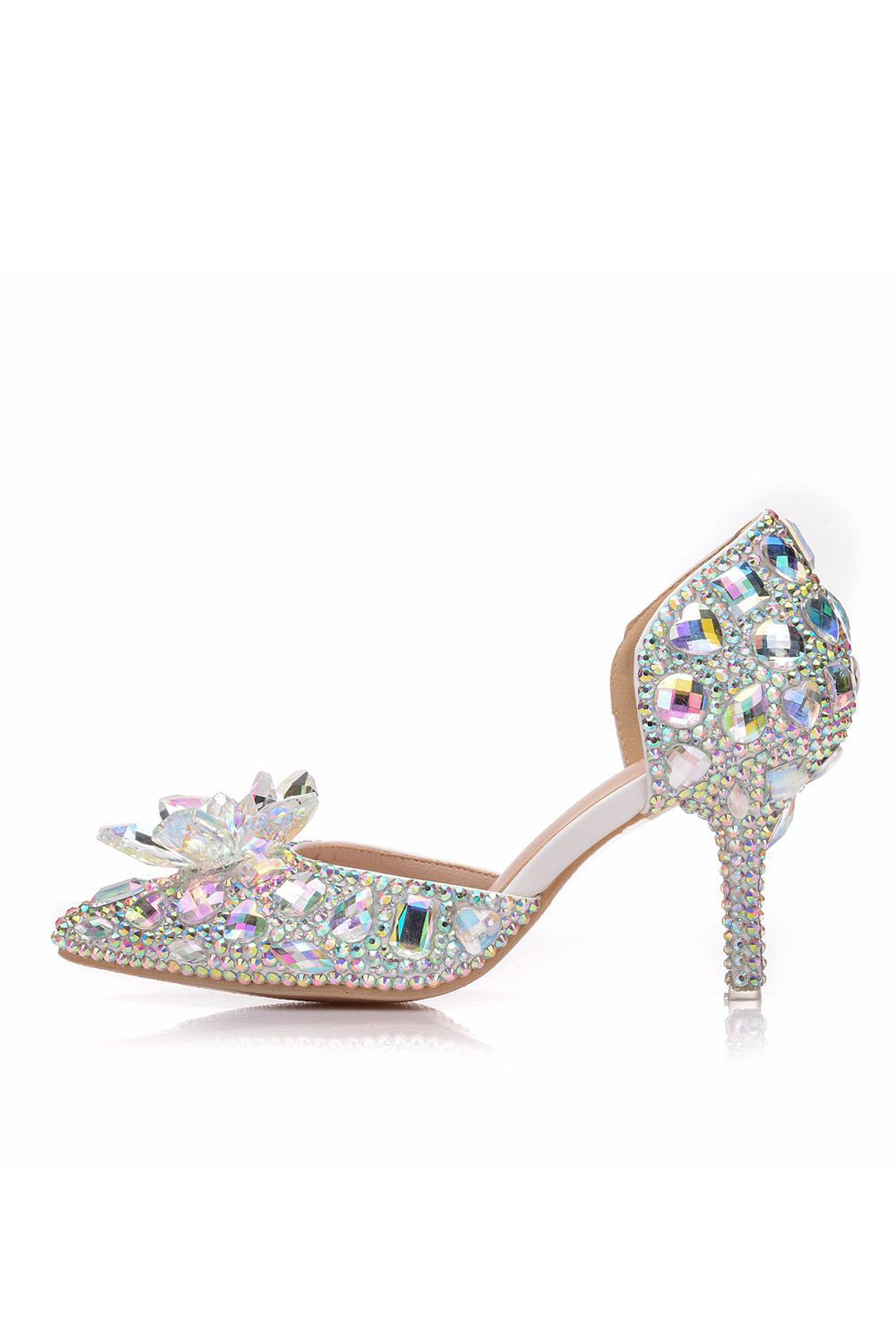 Sparkly Double Rhinestone Bow Pointed Toe High Heels - Forever