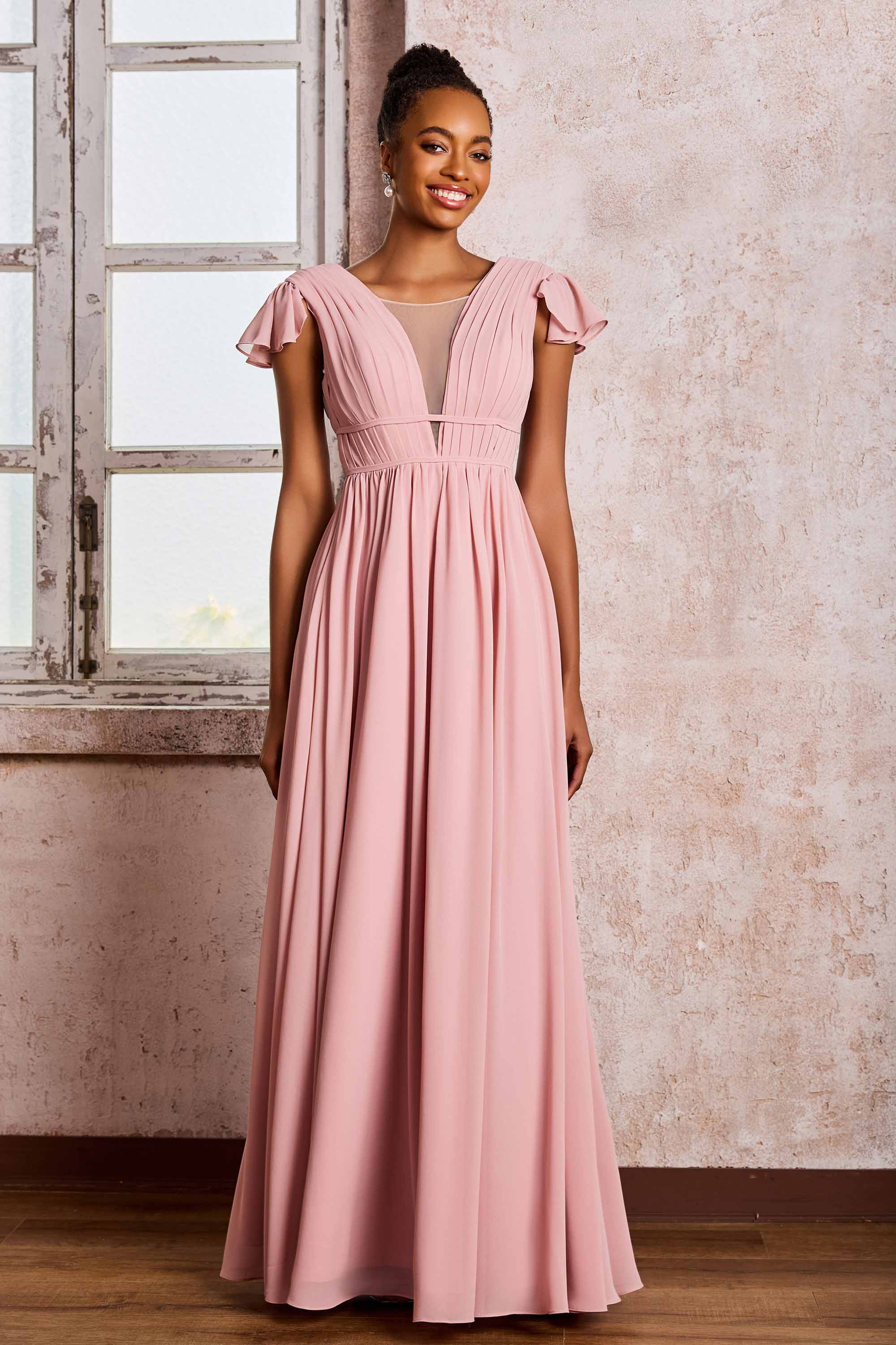 A-line Flutter Sleeves Chiffon Pleated Dress Azalea Plus Size