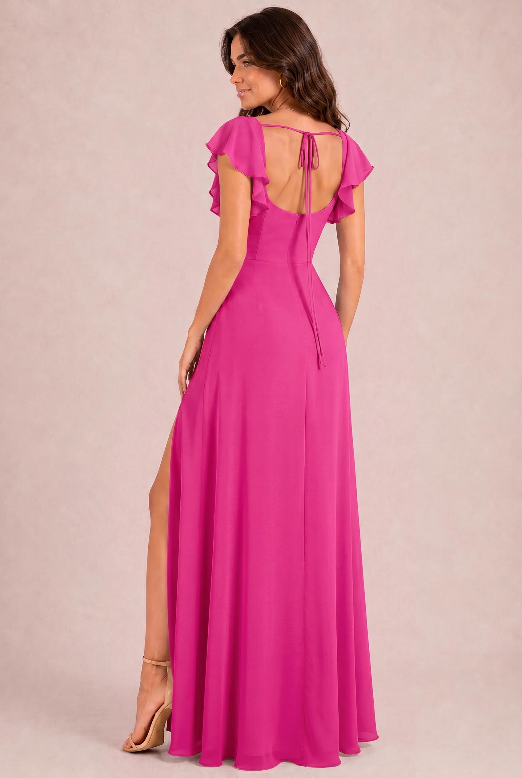 fuchsia pink bridesmaid dresses uk Anissa Black Ruffle Slit Strapless This high Spring 1 2025 Size:18