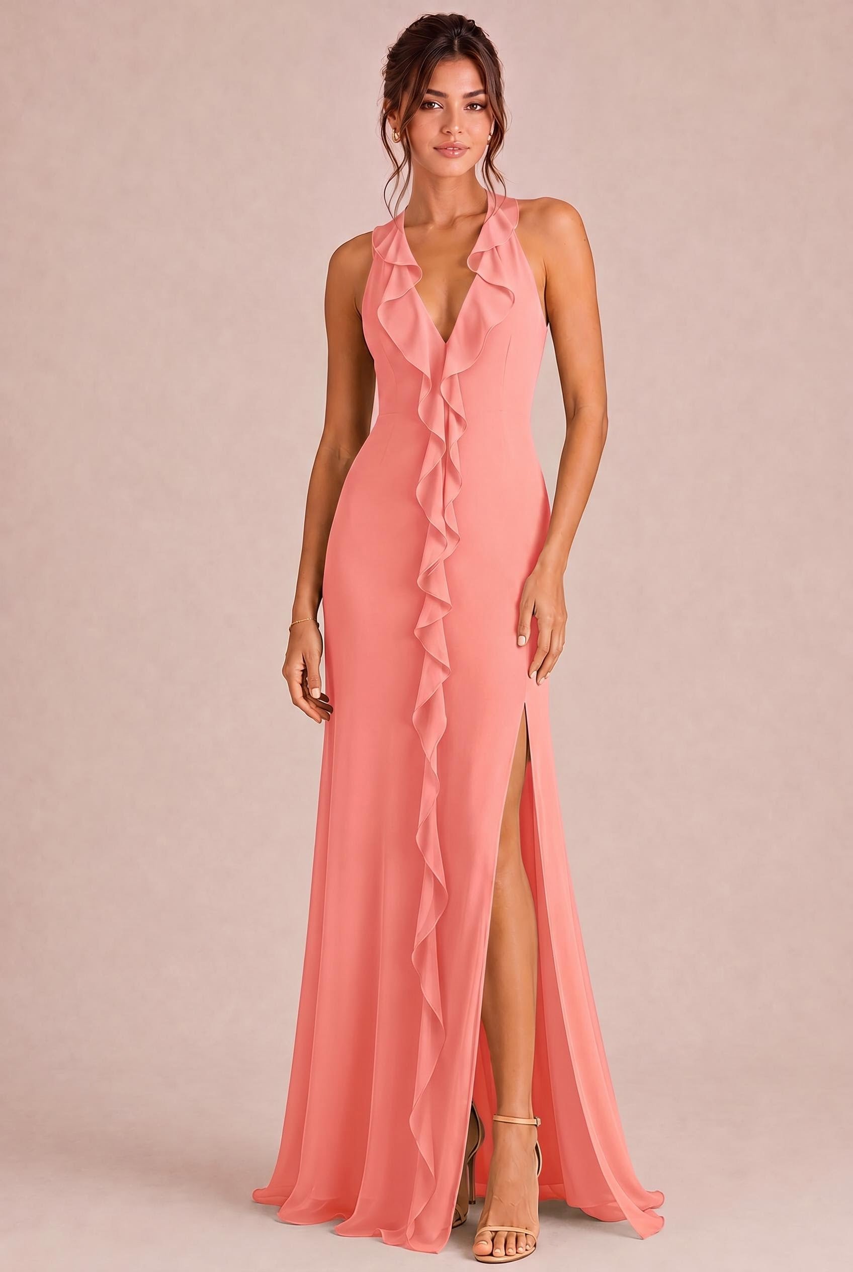 Duntery Ruffle Halter Bridesmaid Dress