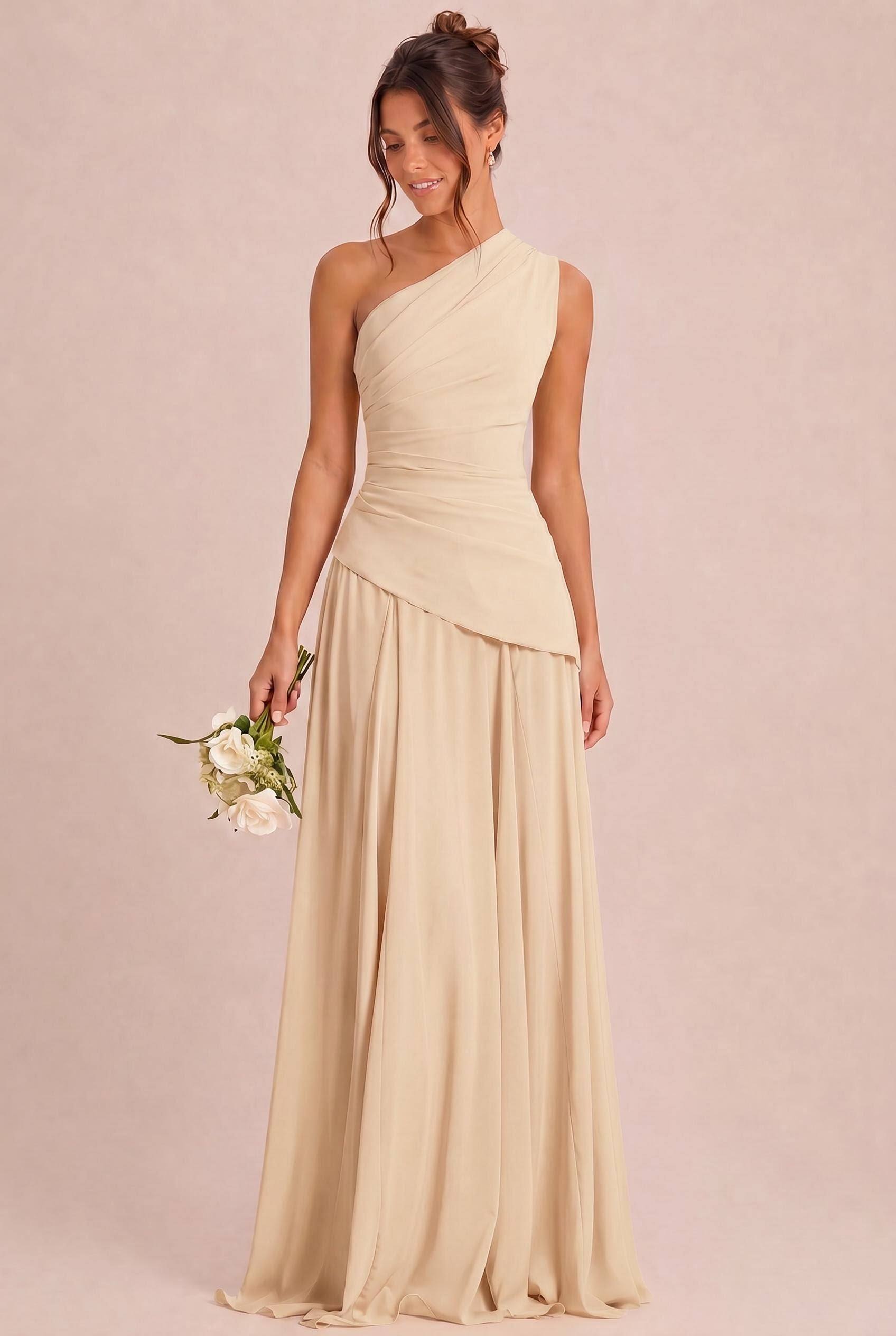 One Shoulder Chiffon Bridesmaid Dress