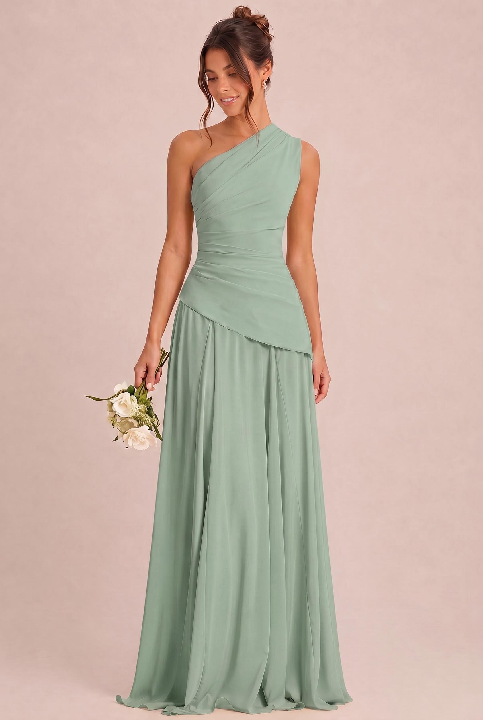 bridesmaid dresses green uk One Shoulder Chiffon Dress halter bridesmaid dress