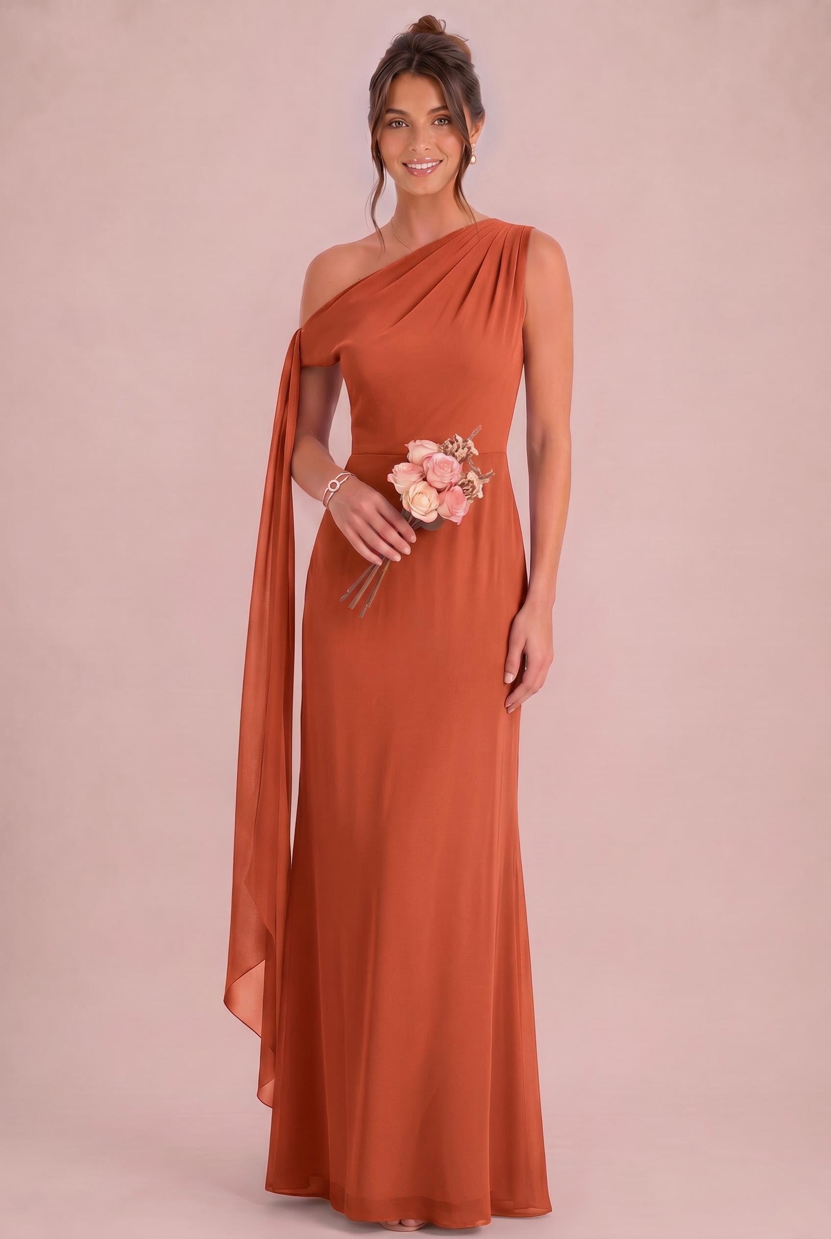 terracotta bridesmaid dresses uk Duntery One Shoulder Chiffon Dress colour:luscian-plunge-mn-dress-mcro-polka-navy Boho Maxi Dress (US Size:27 (3'6
