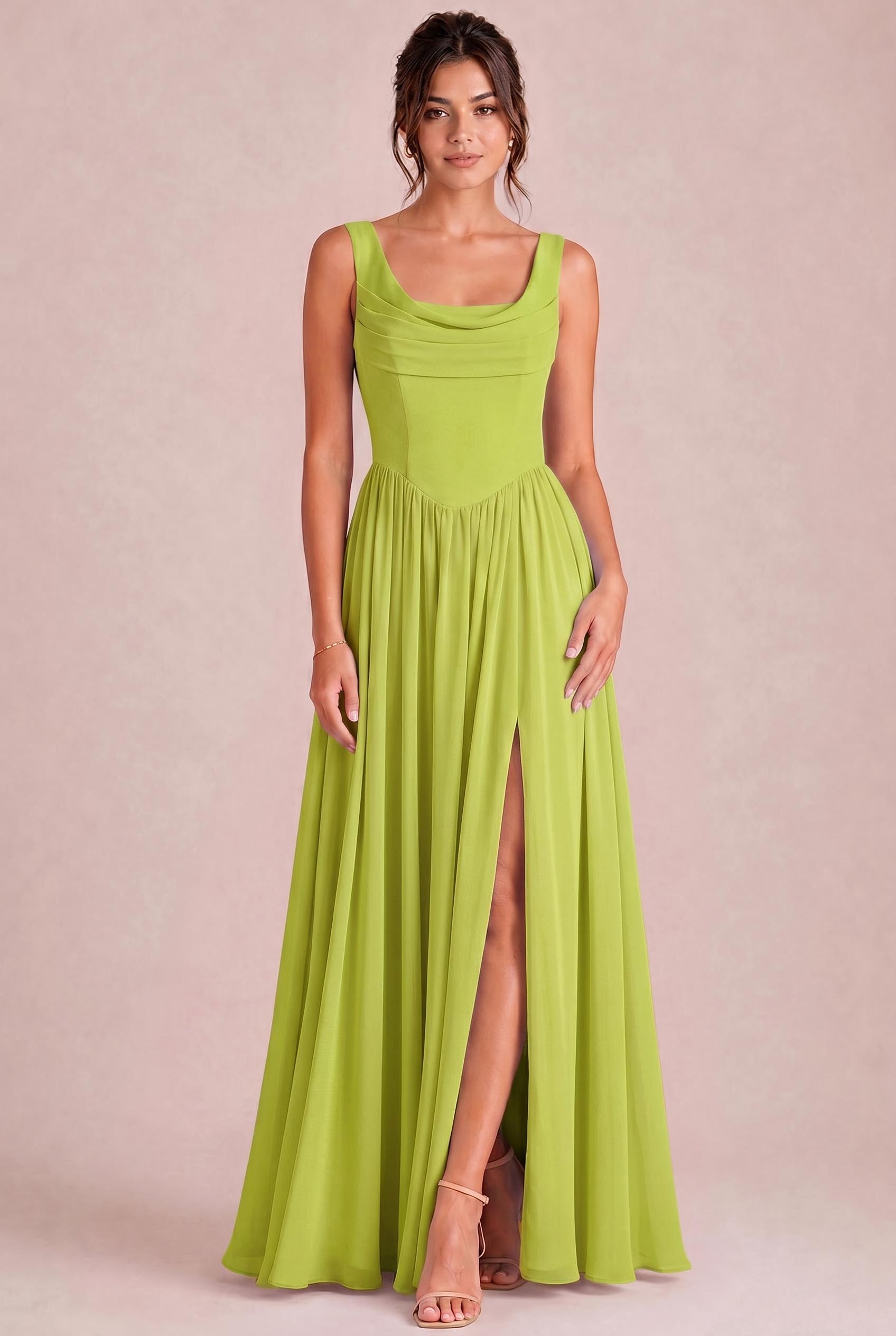 Cowl Neck Floaty Bridesmaid Dresses Uk Plunge Cowl Chiffon Bridesmaid Dress With Neck Scarf Mint Green