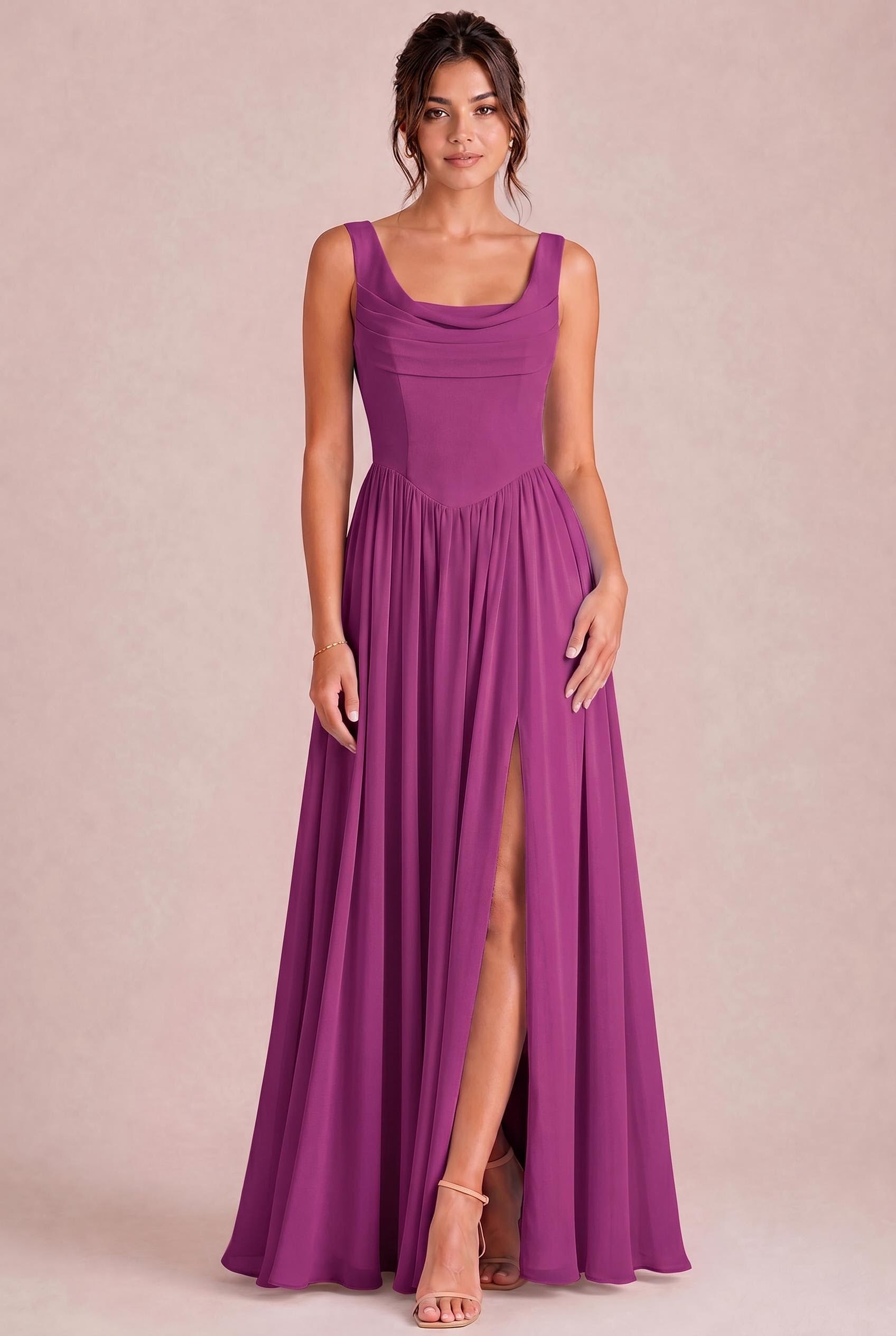 Duntery Cowl Neck Chiffon Bridesmaid Dress
