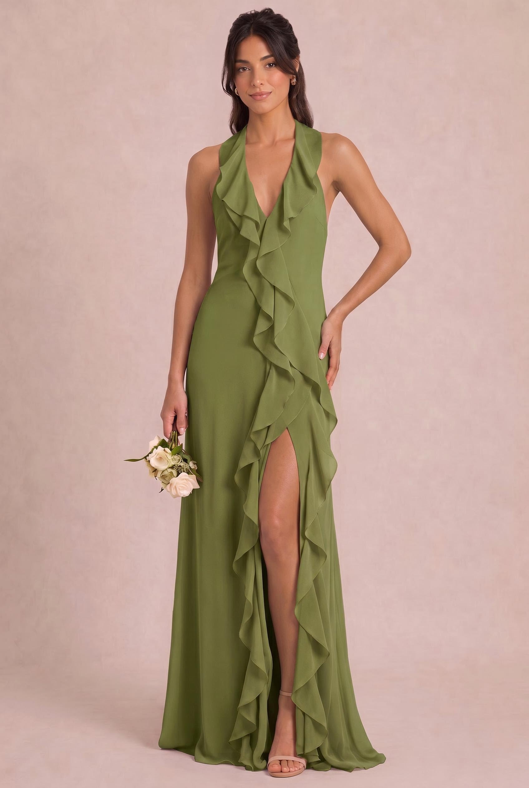Halter Ruffle Bridesmaid Dress