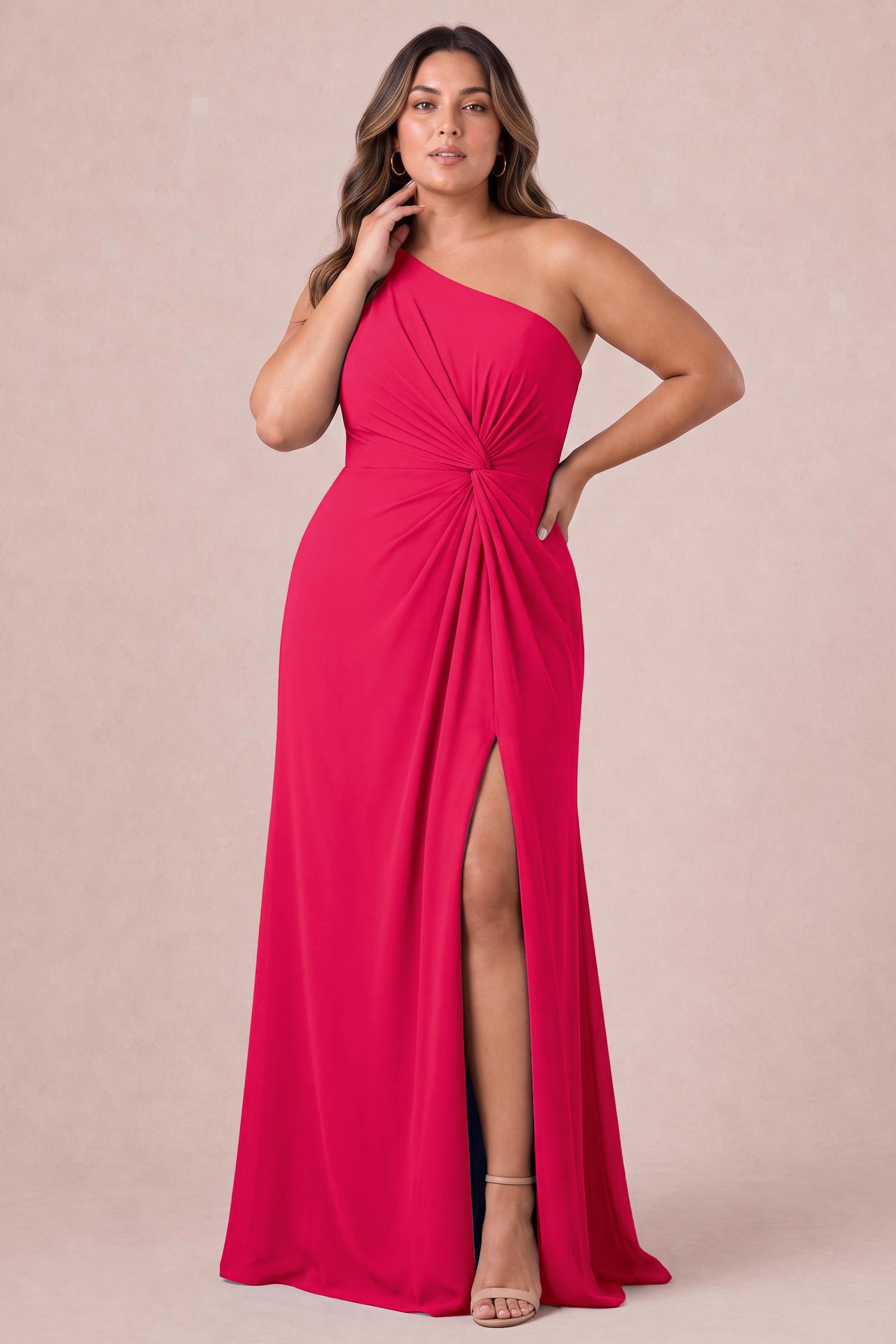 hot pink bridesmaid dresses uk Duntery Plus Size Chiffon A-Line Dress SHUSHU/TONG Bow-detail ruffled gathered 26noMD Size:06+ The Coco dress is