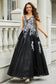 Glittering Beaded Applique A-Line Tulle Maxi Dress