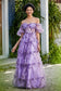 Ruffle Tiered Ballon Sleeves Tulle Gown