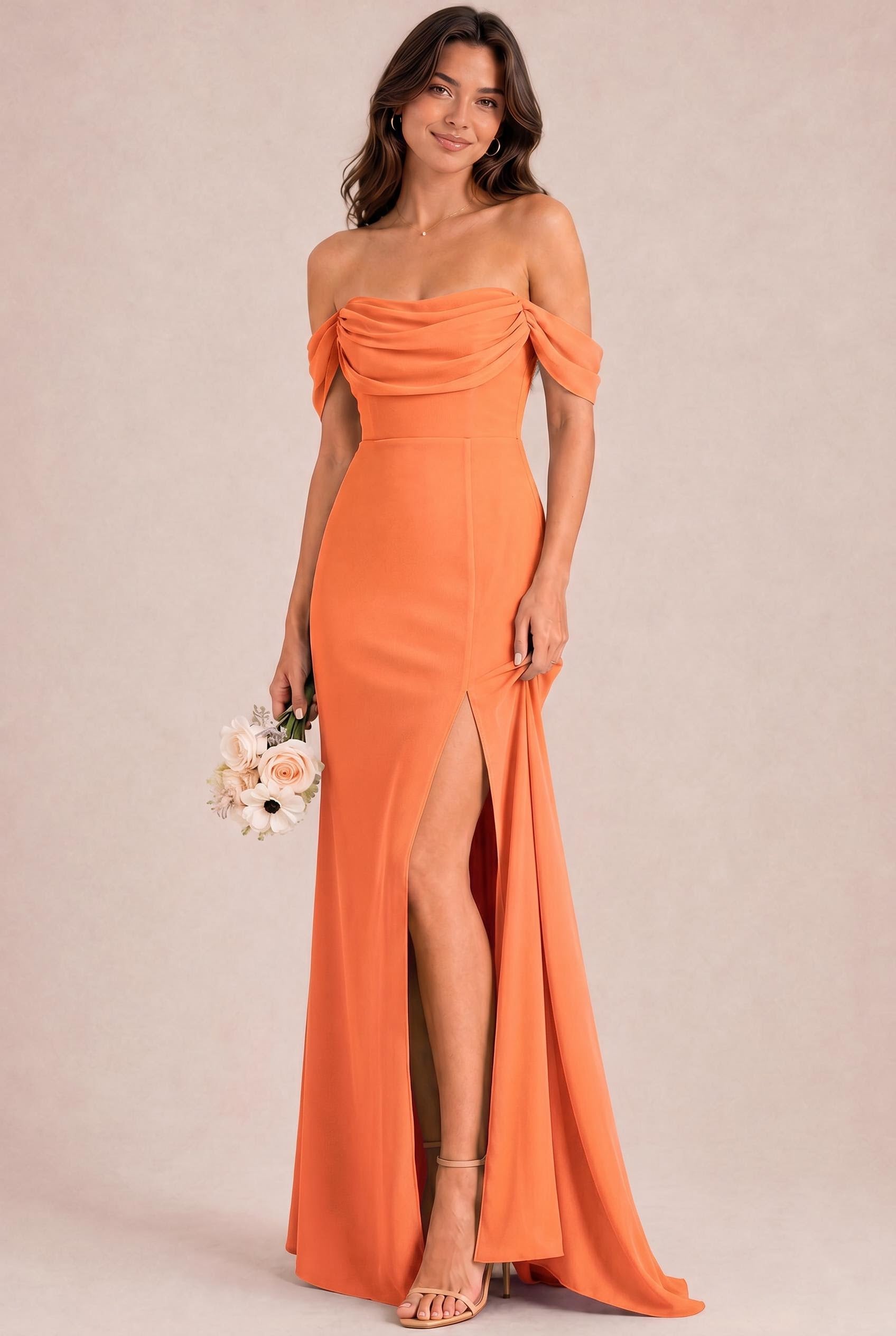 Duntery Off-the-Shoulder Chiffon Bridesmaid Dress