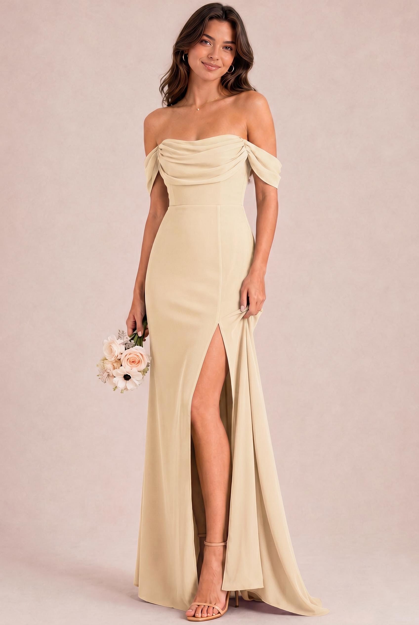 Off-the-Shoulder Chiffon Bridesmaid Dress