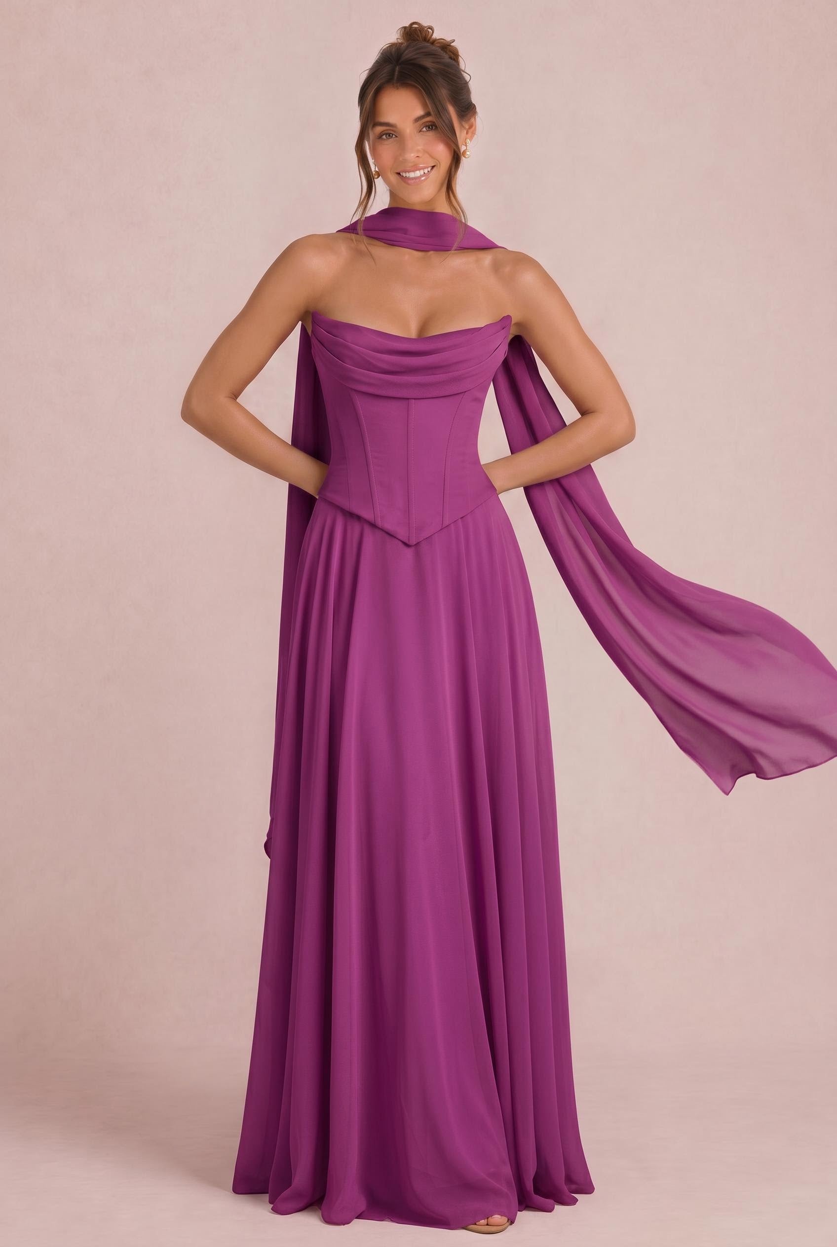 orchid bridesmaid dresses uk Two-piece Chiffon Corset Dress Size:16 - L The Clemmie Orchid Pink model: samantha_a Posy Blossom One Shoulder