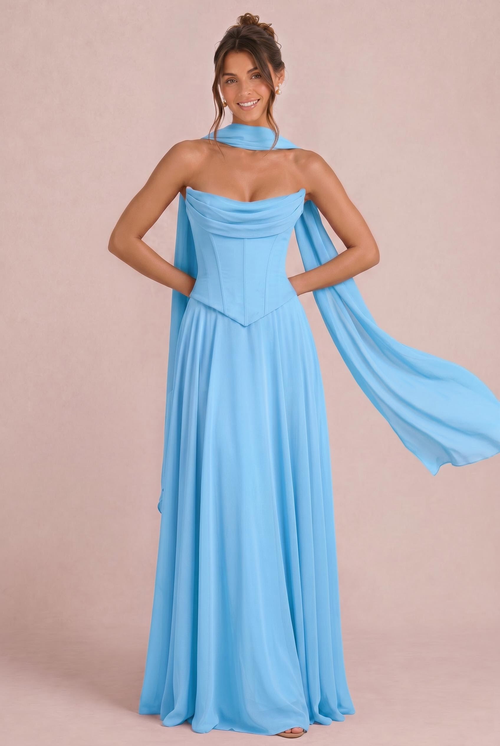 Duntery Two-piece Chiffon Corset Bridesmaid Dress