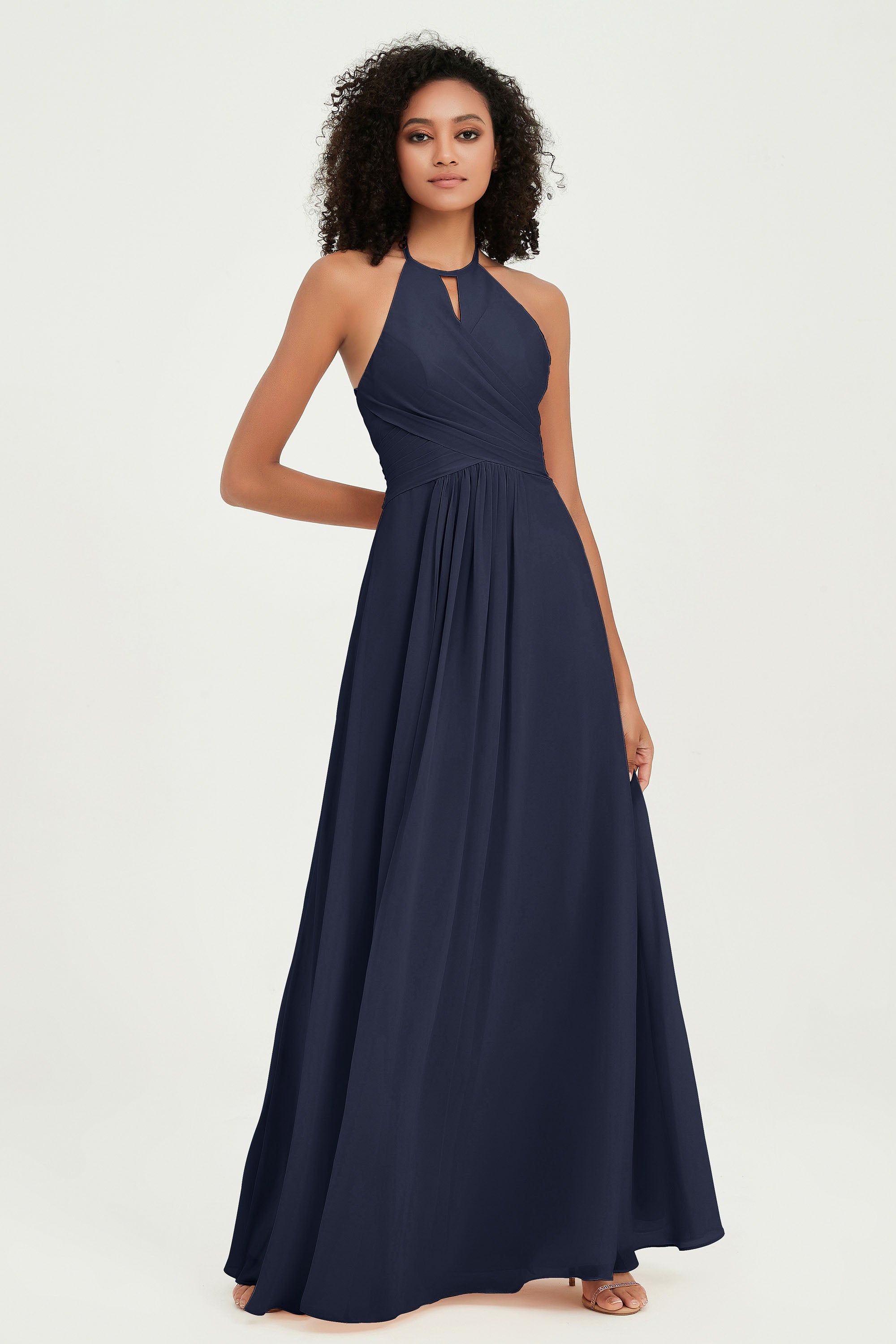 Long Chiffon Backless Bridesmaid Dress Halter Pleated Bodice – DUNTERY UK