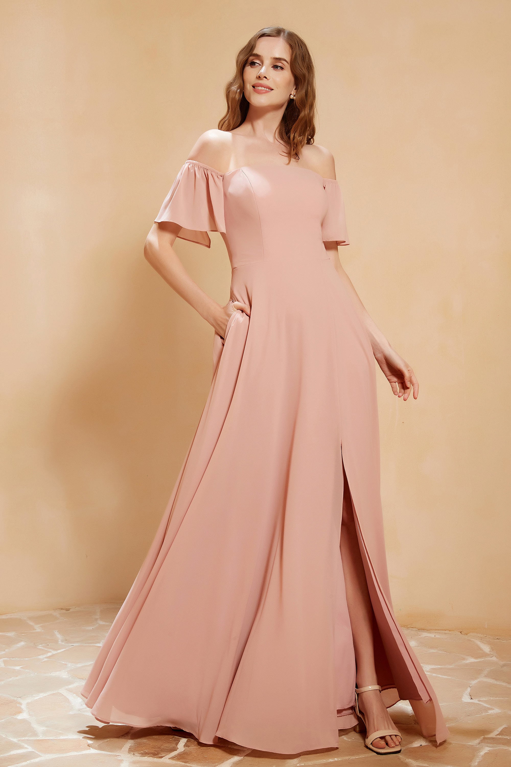 One shoulder Flutter sleeves Slit Dress