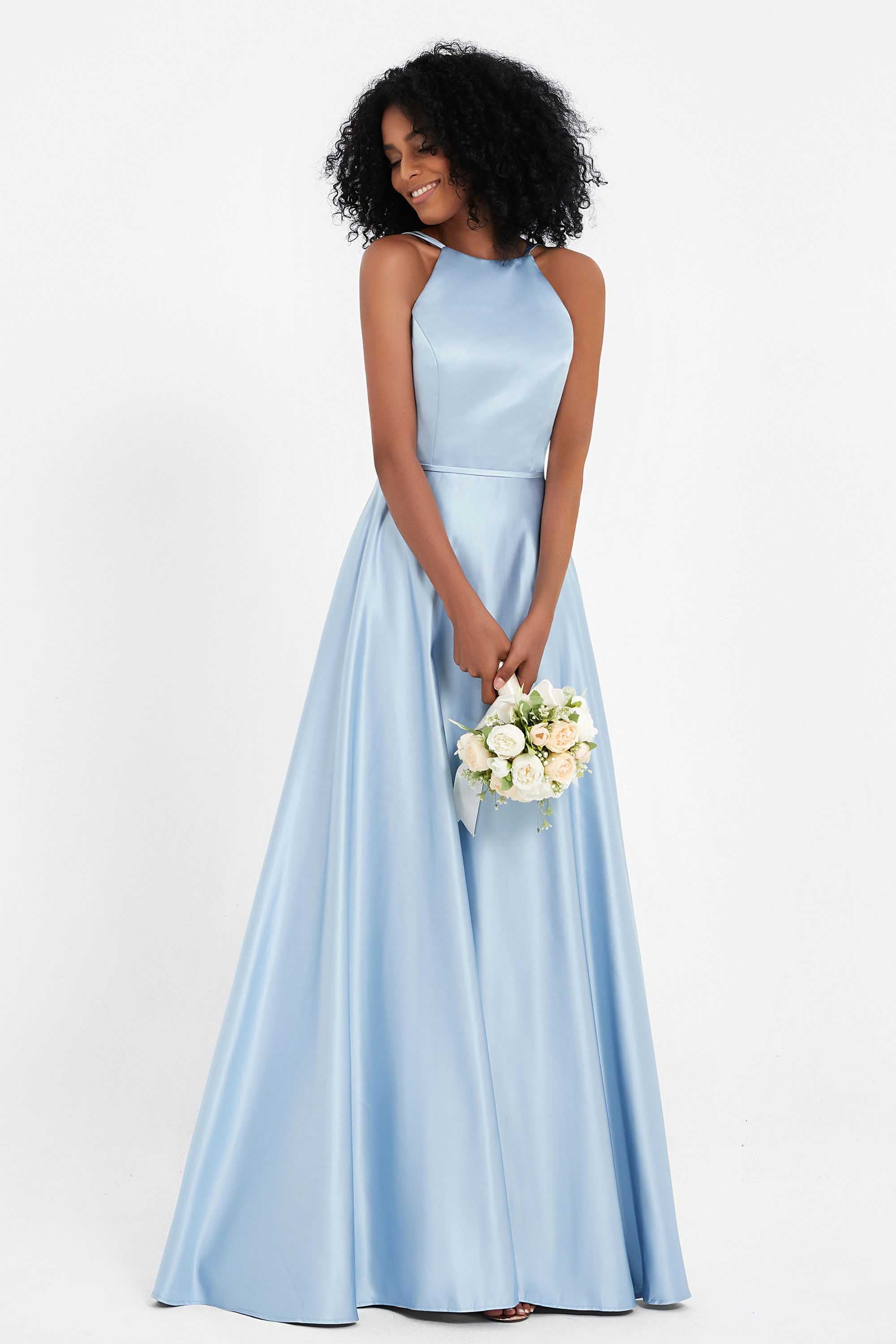 Gorgeous Halter A-Line Satin Floor-Length Dress - DUNTERY UK