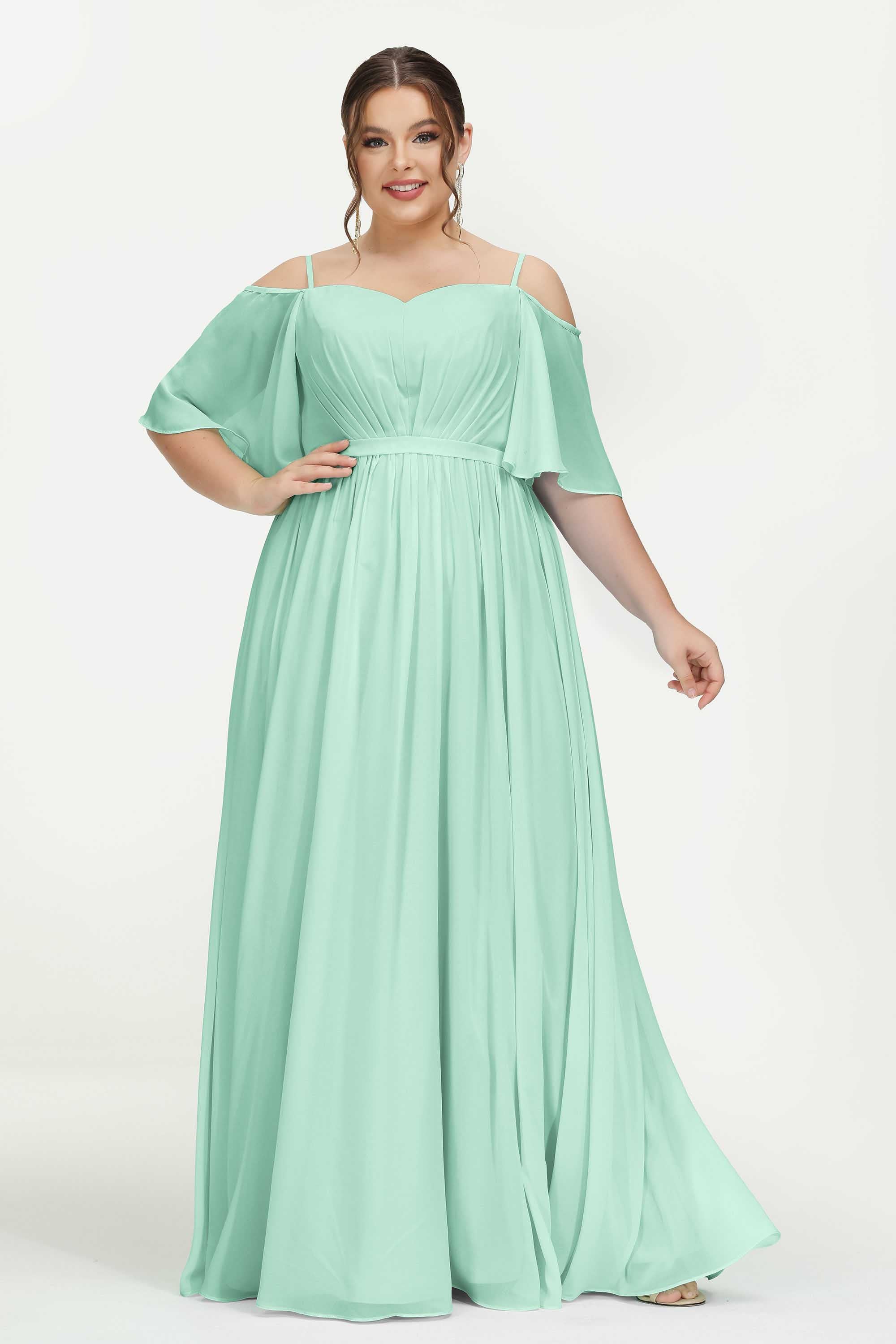 Off the Shoulder Long Bridesmaid Dress With Flutter Sleeves