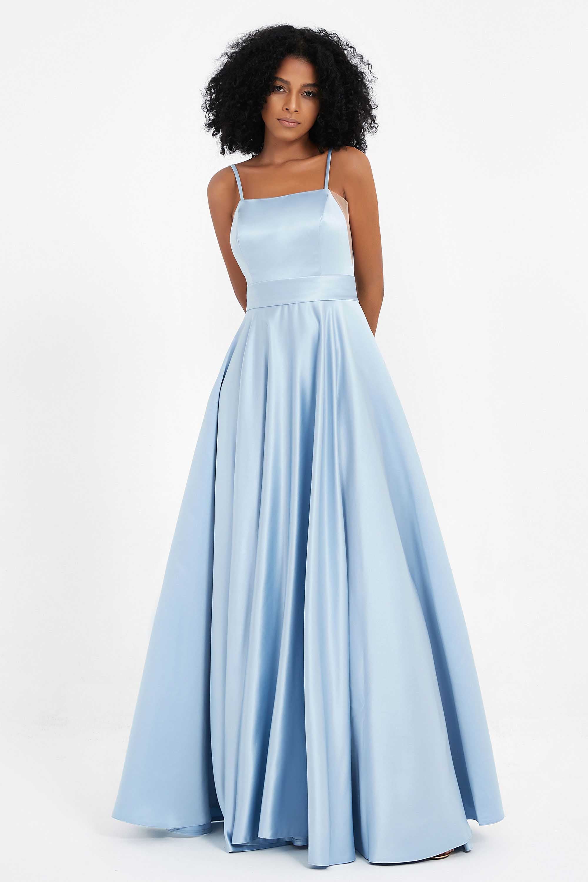 Parisian Blue Empire Lace And Satin Contrast Maxi Dress main image 0