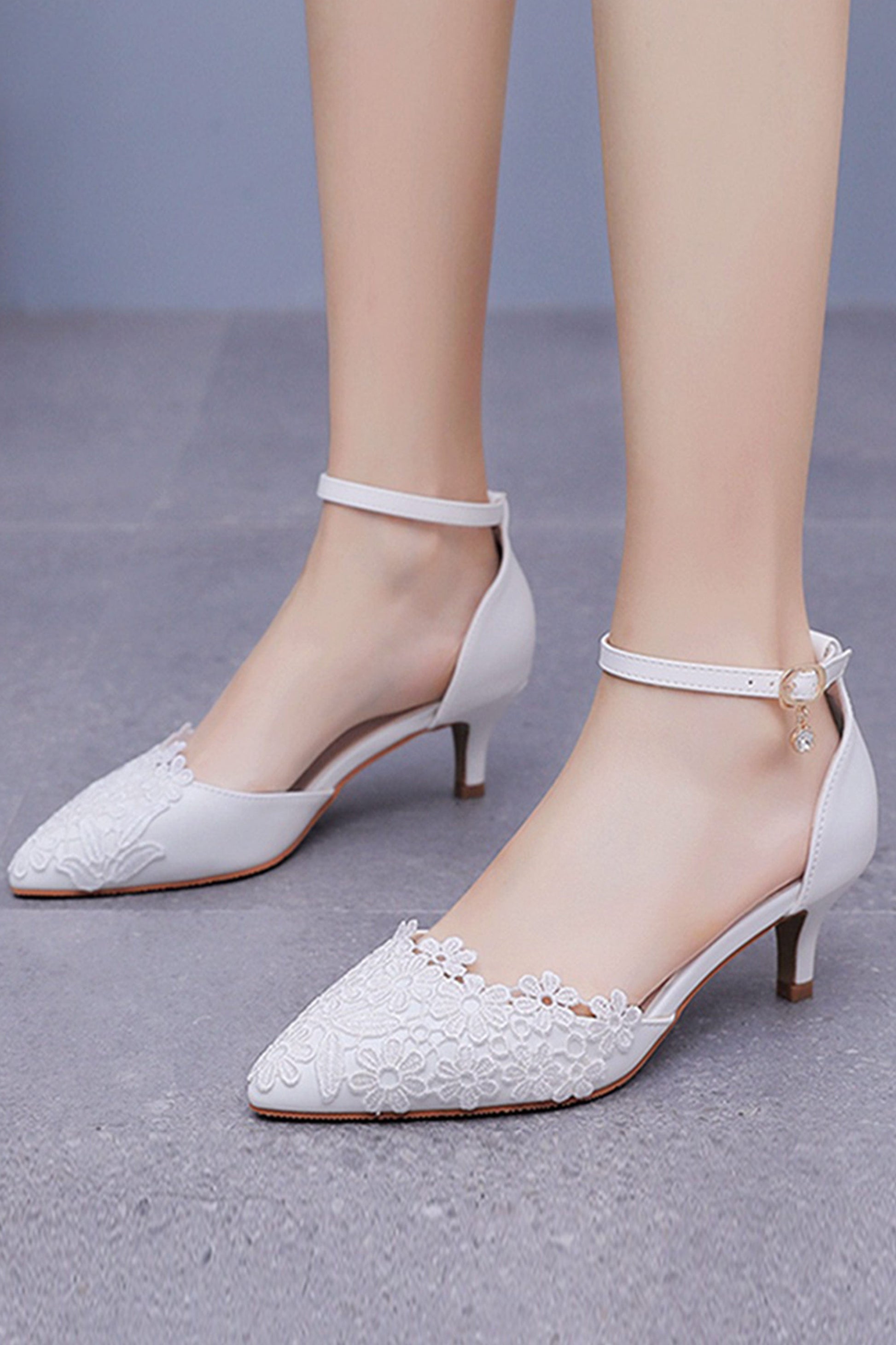 White Lace Stiletto Heel Pointed Toe Wedding Shoes – DUNTERY UK