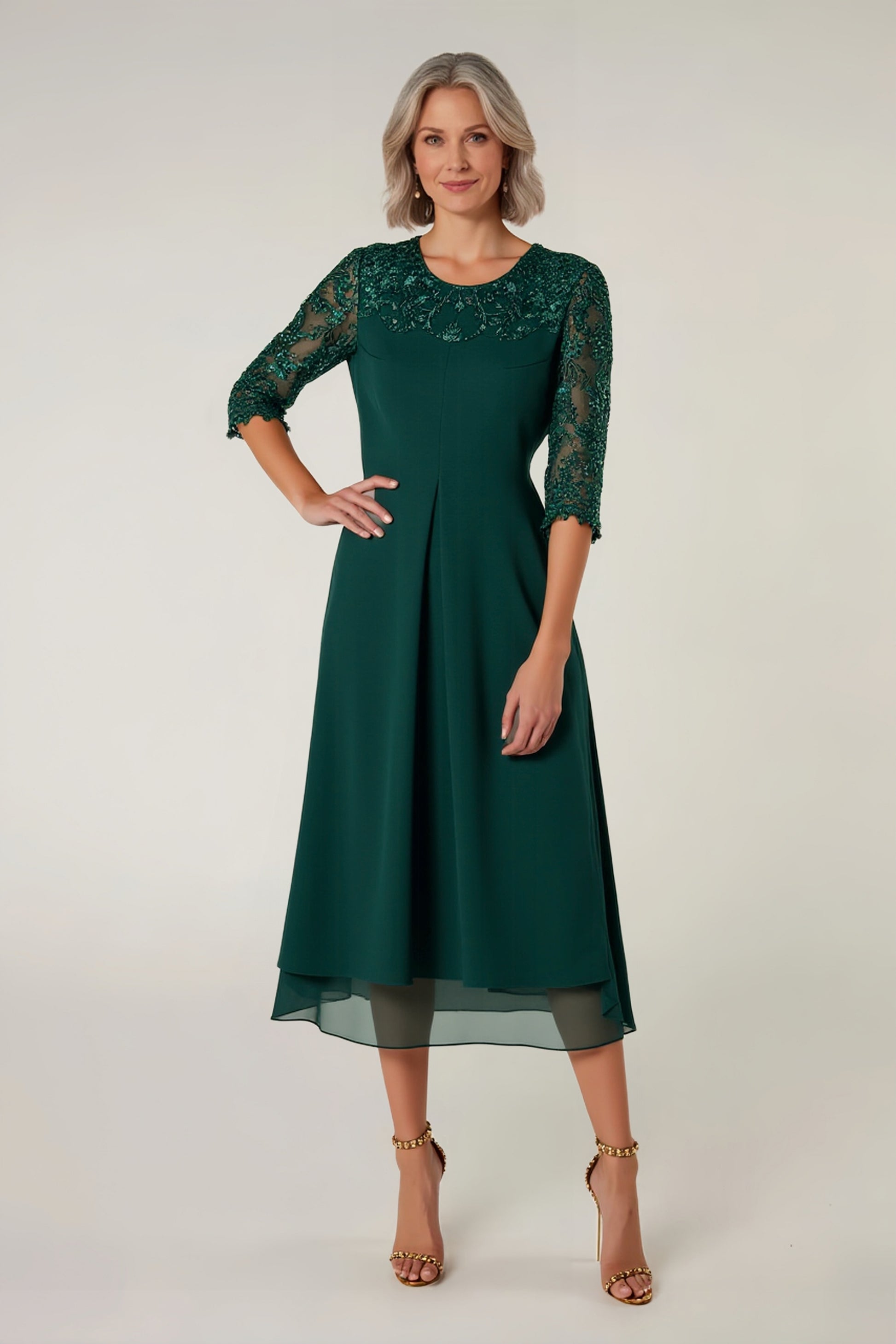 A-Line Lace Scoop Neck 3/4 Sleeves Chiffon Dress DUNTERY UK A-Line Lace Scoop Neck 3/4 Sleeves Chiffon Dress DUNTERY UK