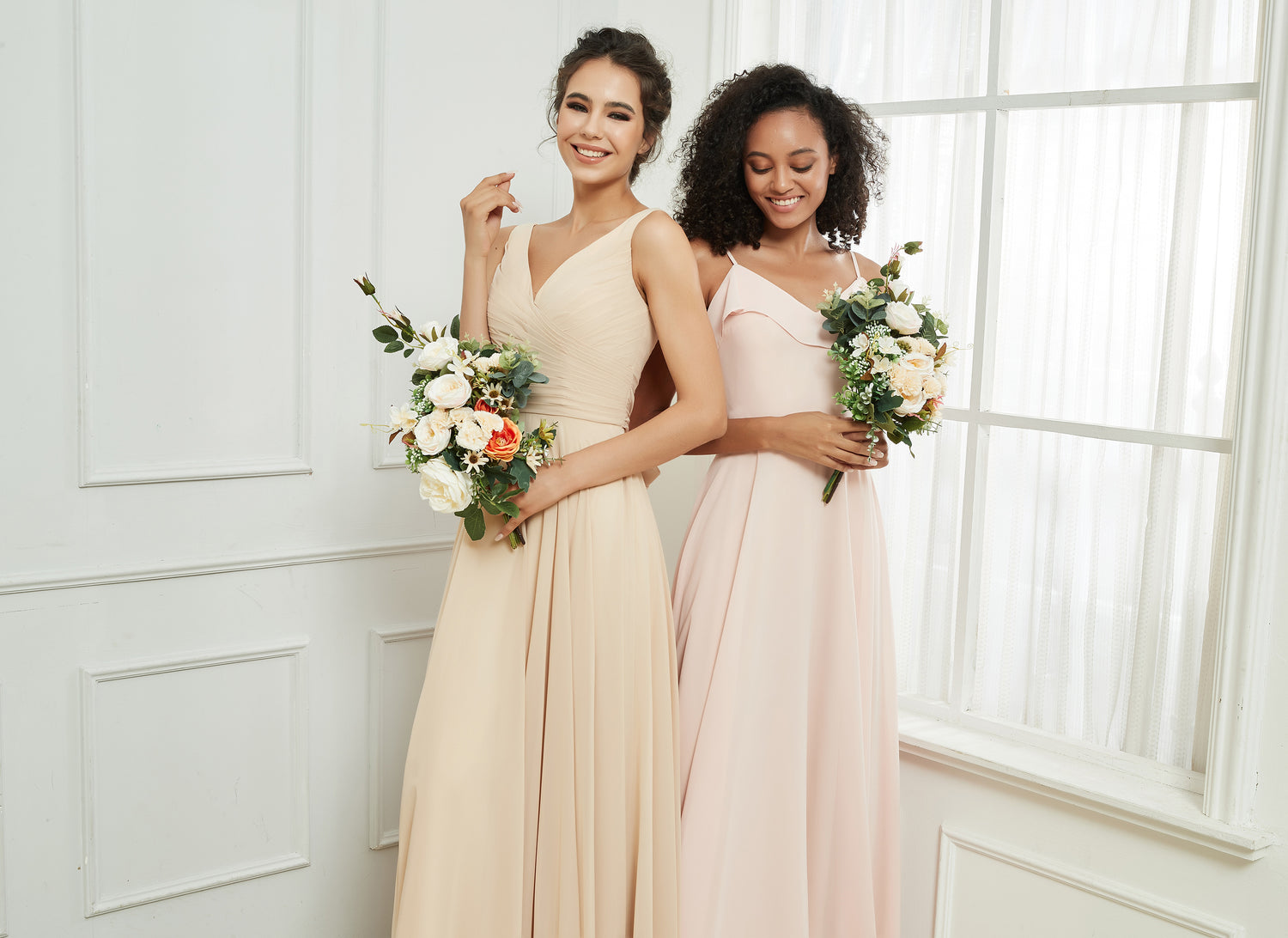 Chiffon dresses are a must-have in any women's wardrobe. This lightweight fabric adds a feminine touch to any outfit. Browse any length from short to maxi chiffon in more than 70 stunning colors for any occasion at Duntery. Free Custom Size!