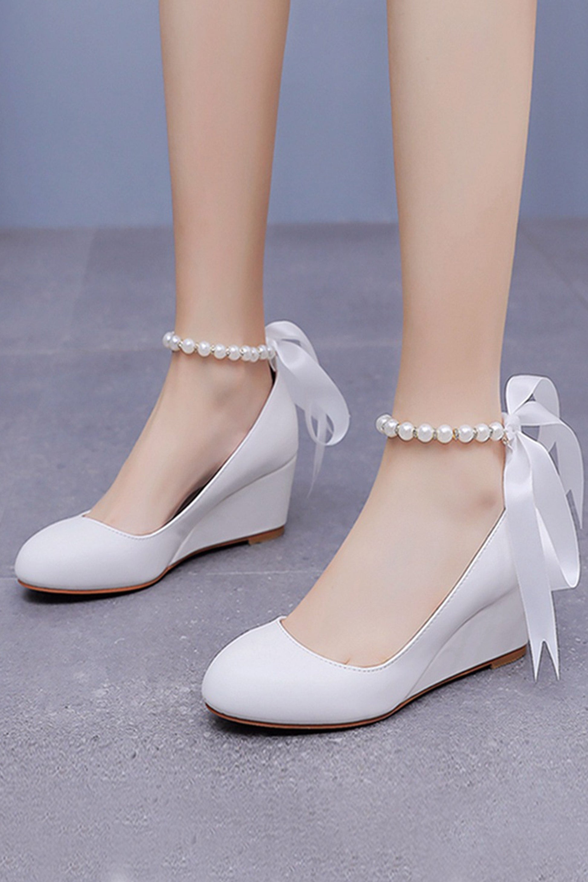 Buckle Pearl Wedge Heels Wedding Shoes – DUNTERY UK