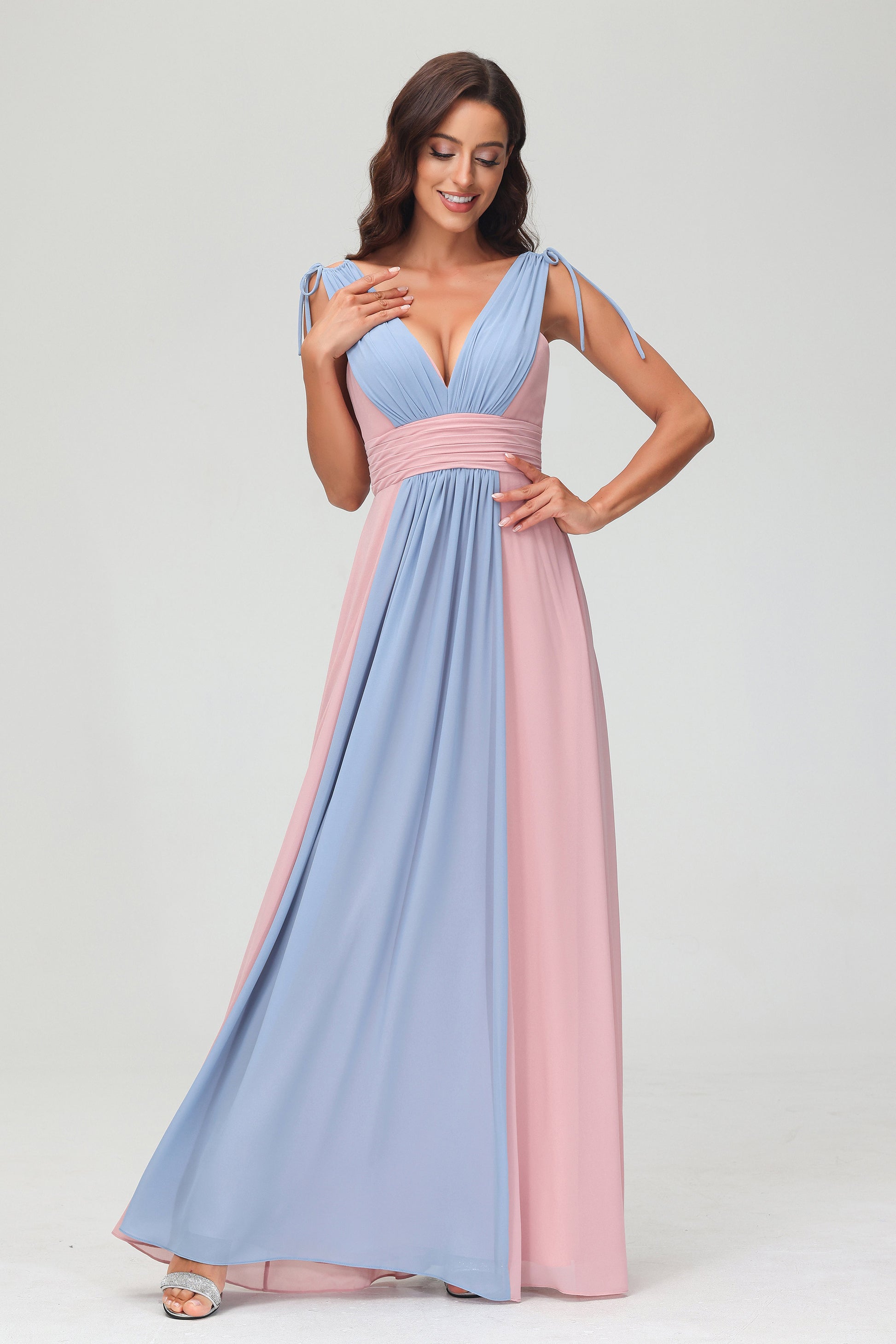 Deep V-neck Empire Waist A-line Chiffon Floor-Length Dress DUNTERY UK Deep V-neck Empire Waist A-line Chiffon Floor-Length Dress DUNTERY UK