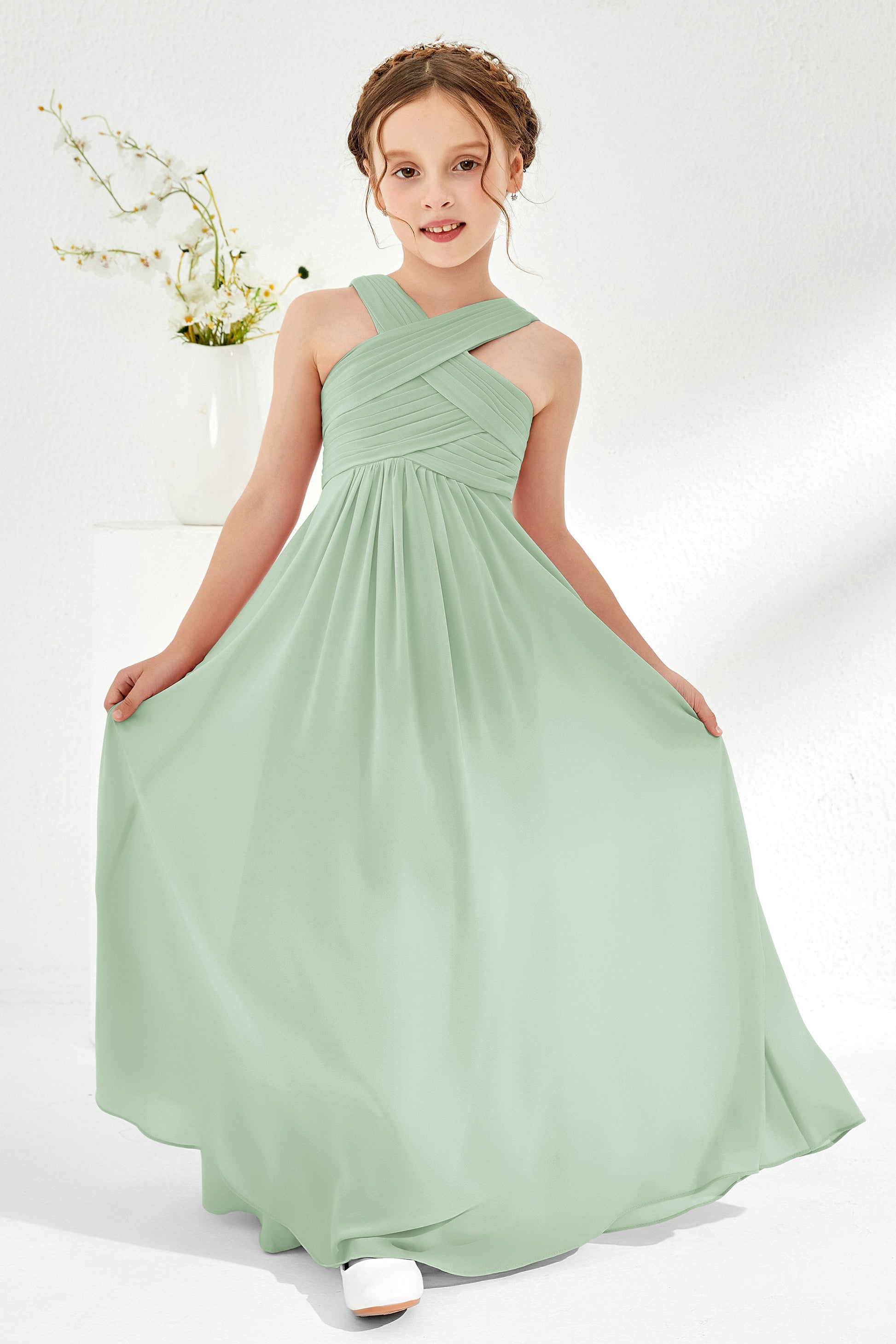 Grecian Neck Pleated Sleeveless Junior Bridesmaid Dress DUNTERY UK Grecian Neck Pleated Sleeveless Junior Bridesmaid Dress DUNTERY UK