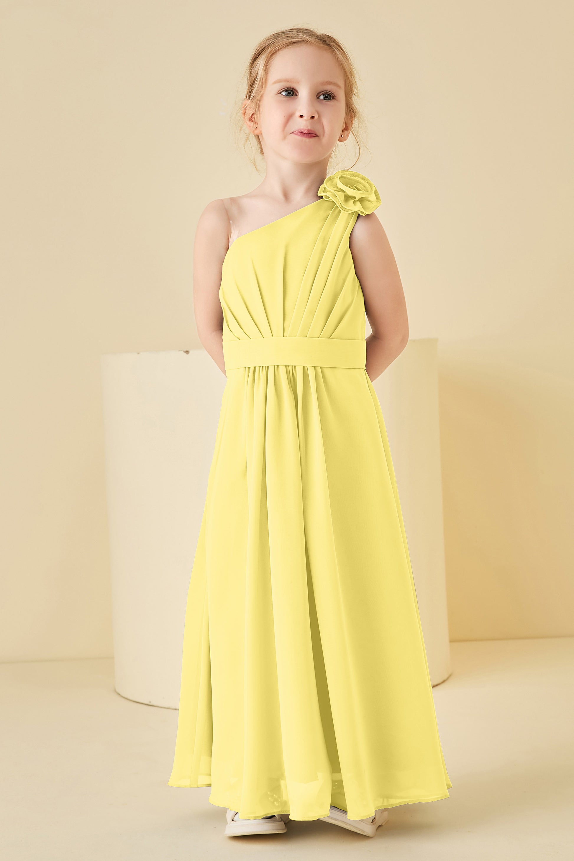 One Shoulder Pleated Junior Bridesmaid Dress with Flower DUNTERY UK One Shoulder Pleated Junior Bridesmaid Dress with Flower DUNTERY UK