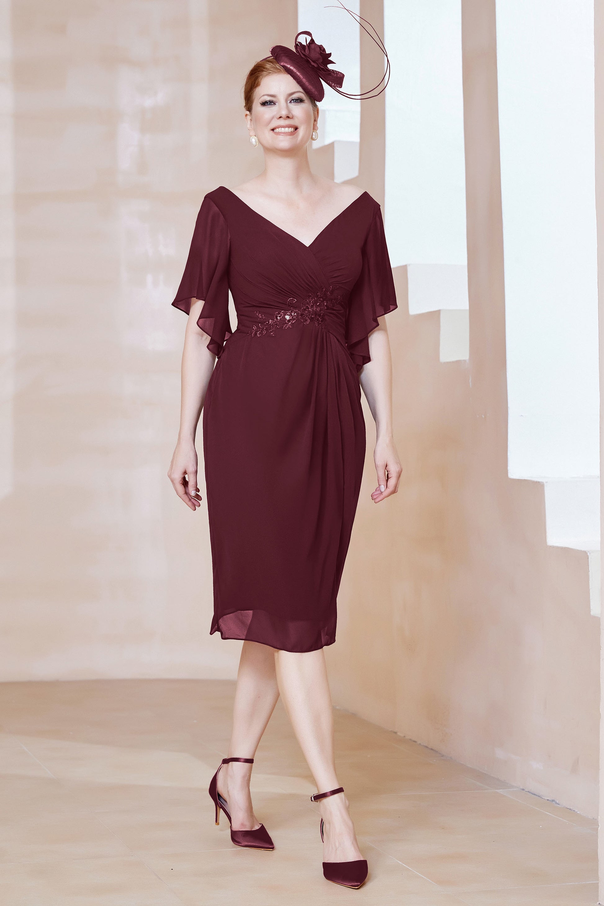 Classy Flutter Sleeves Sheath Knee-Length Chiffon Dress DUNTERY UK Classy Flutter Sleeves Sheath Knee-Length Chiffon Dress DUNTERY UK