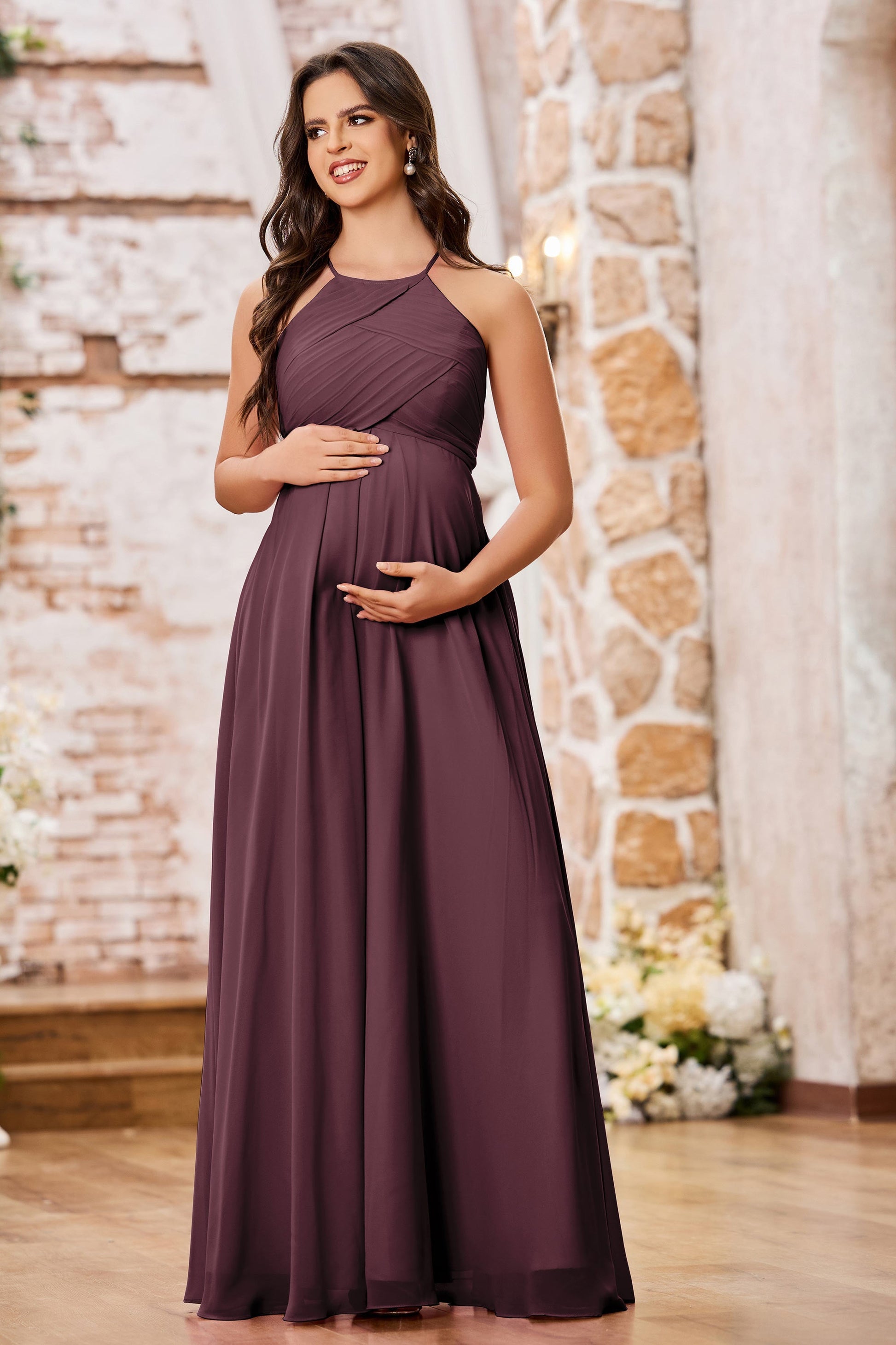 Halter Neck Empire Chiffon Maternity Dresses DUNTERY UK Halter Neck Empire Chiffon Maternity Dresses DUNTERY UK