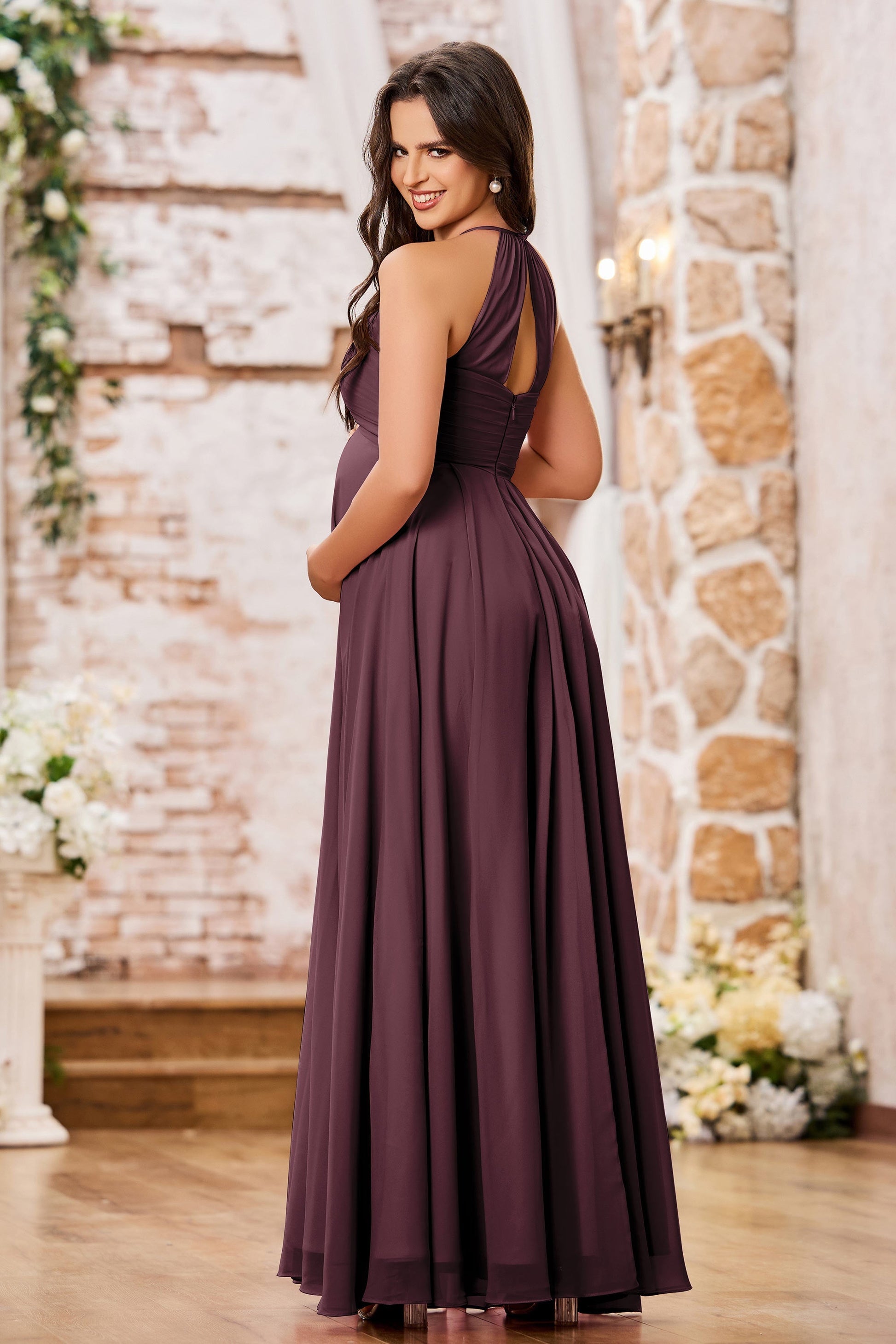 Halter Neck Empire Chiffon Maternity Dresses DUNTERY UK Halter Neck Empire Chiffon Maternity Dresses DUNTERY UK
