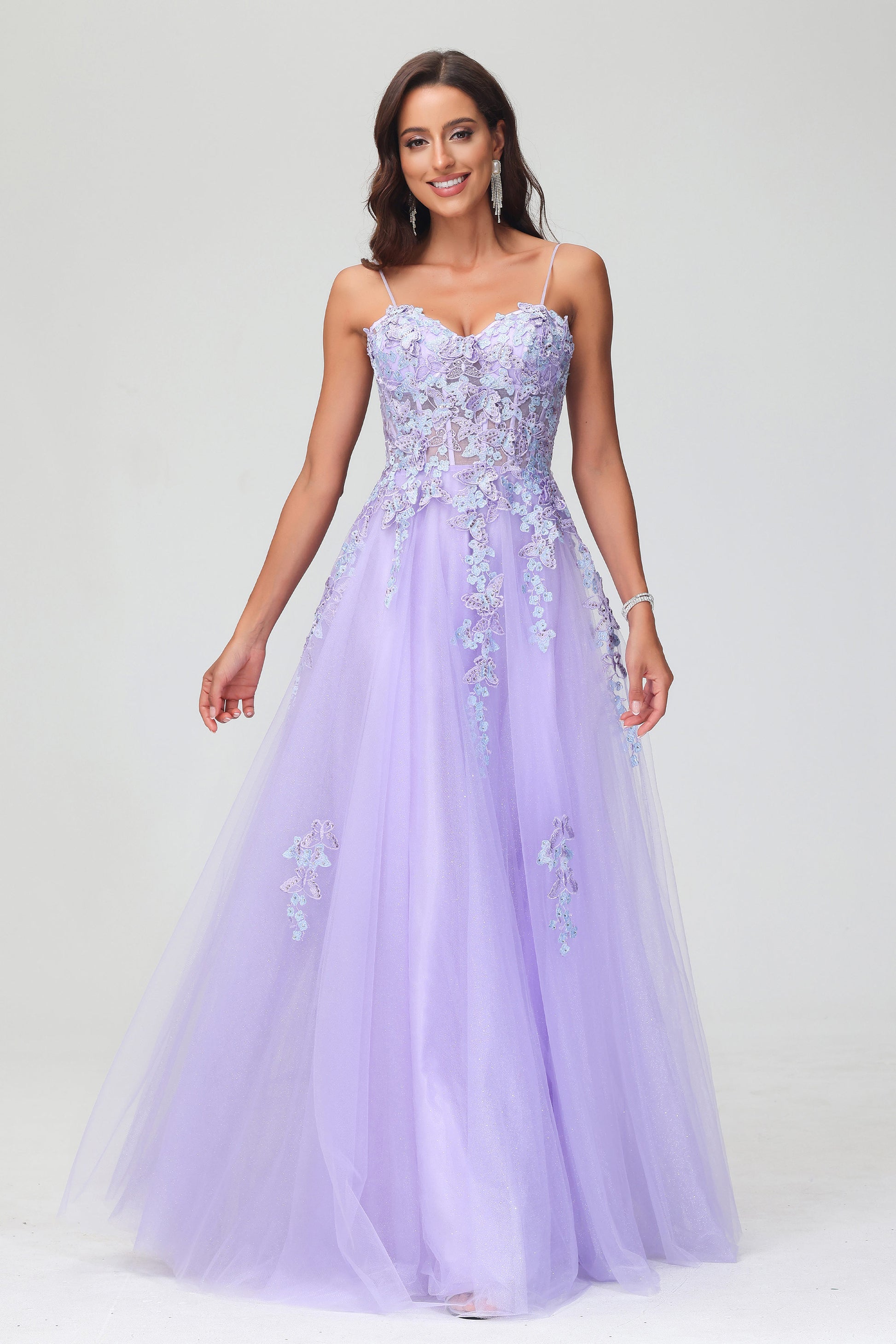 Spaghetti Straps Applique Empire Waist A-Line Tulle Maxi Dress DUNTERY UK Spaghetti Straps Applique Empire Waist A-Line Tulle Maxi Dress DUNTERY UK
