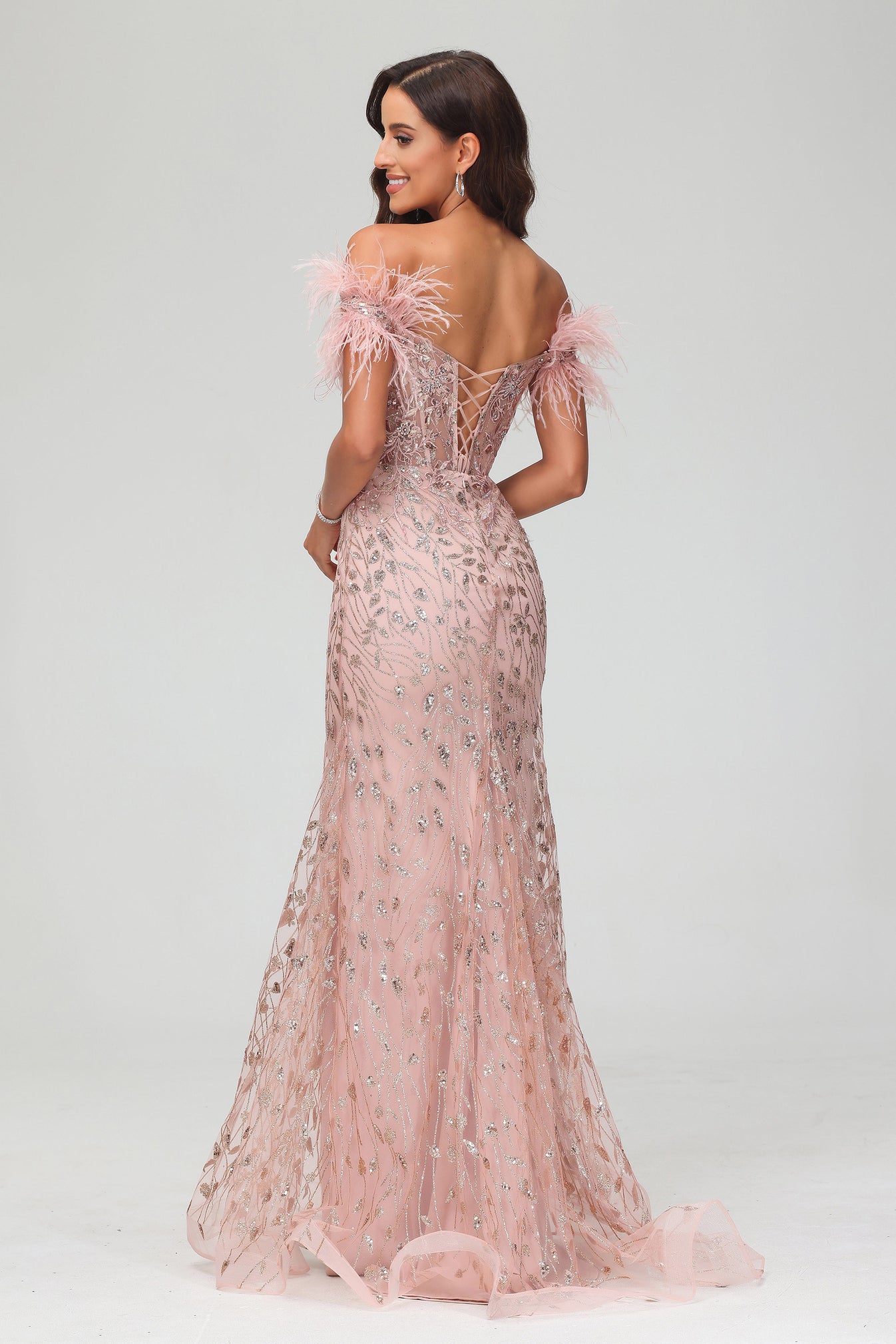 Off the Shoulder Bodycon Glitter Mermaid Sweep Train Gown  DUNTERY UK