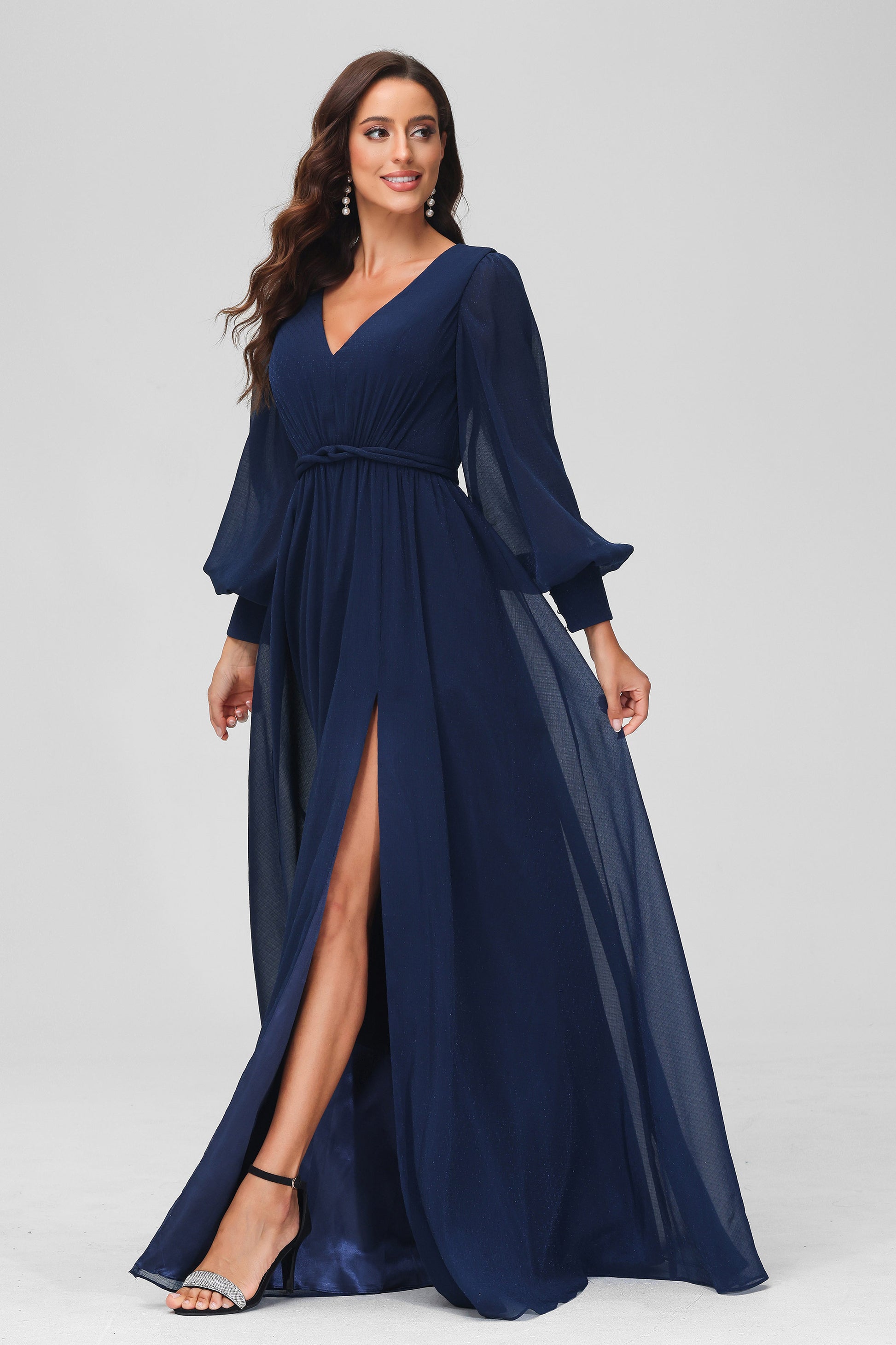 V neck maxi dress with sleeves Clearance