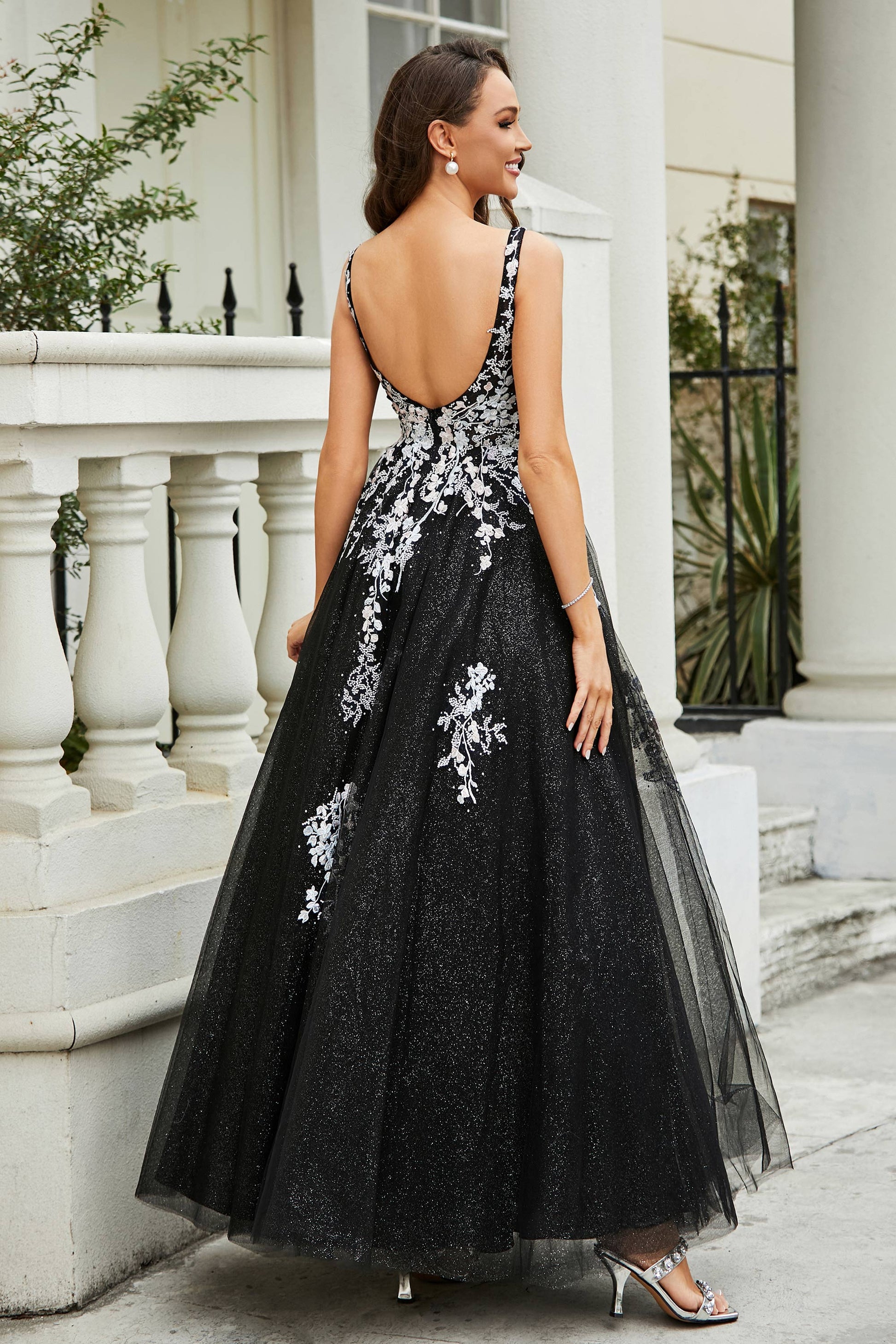 Glittering Beaded Applique A-Line Tulle Maxi Dress – DUNTERY UK