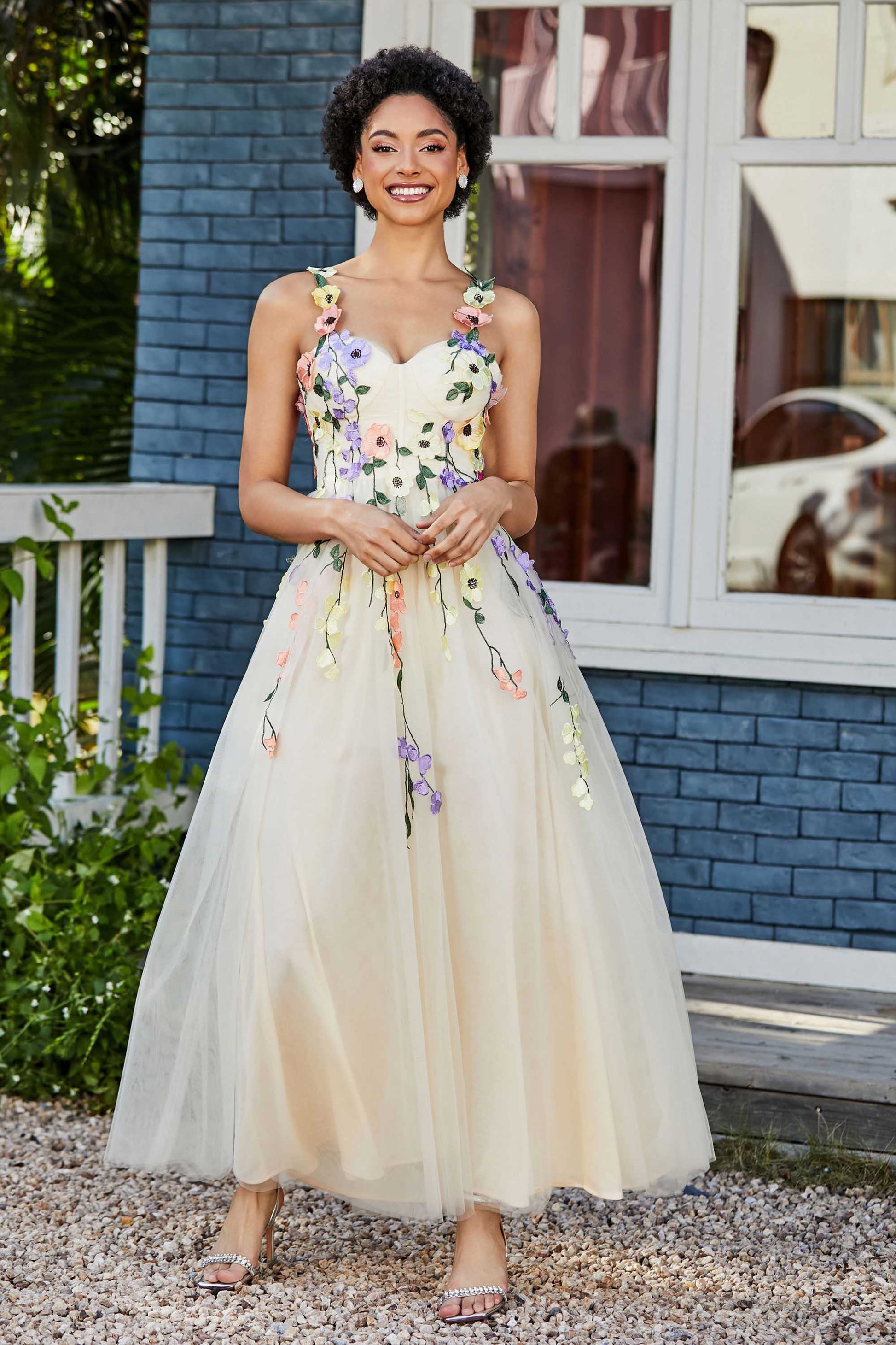 Flower Applique Top Midi Tulle Dress – DUNTERY UK