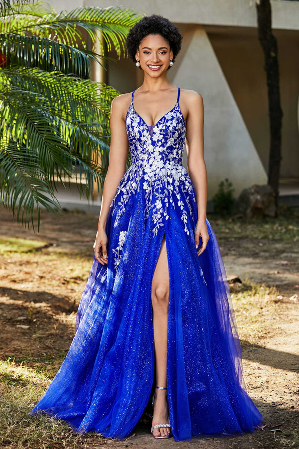 Sparkly Mermaid V Neck Royal Blue Sequins Long Prom Dresses VK112801 –  Vickidress
