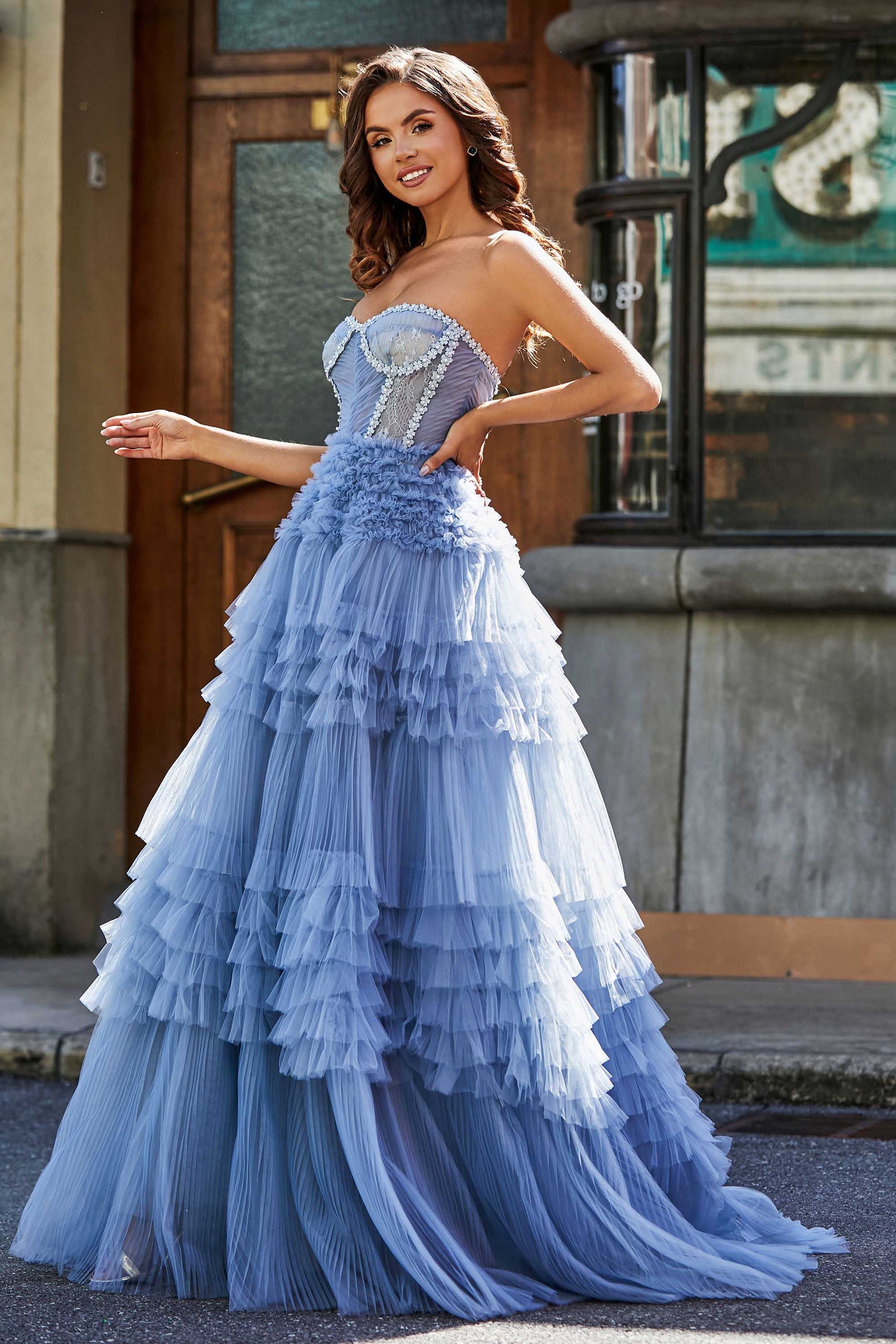 Corset Top Ruffle Skirt Long Tulle Gown – DUNTERY UK