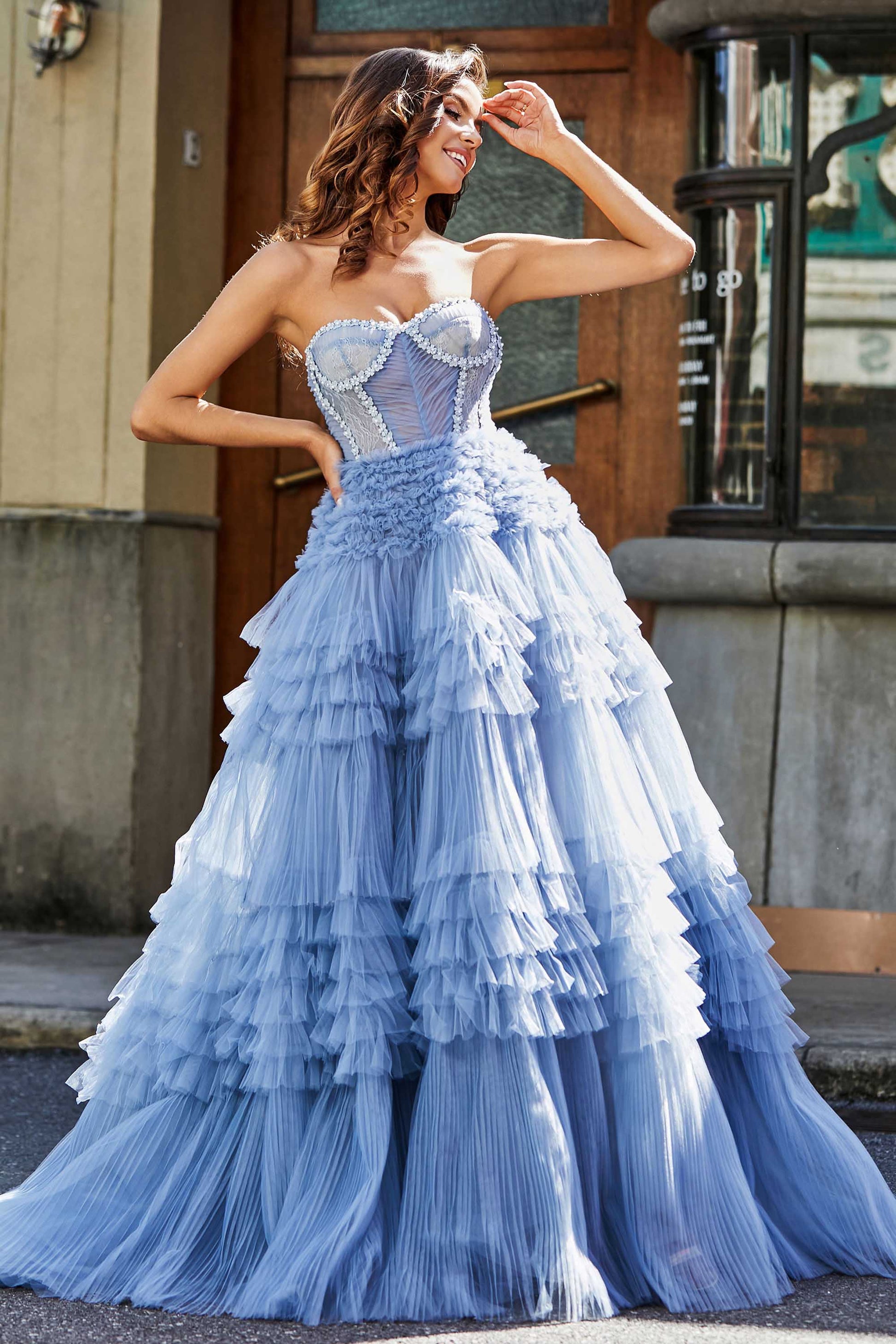 Royal Blue Ruffle Skirt Corset Top Dress