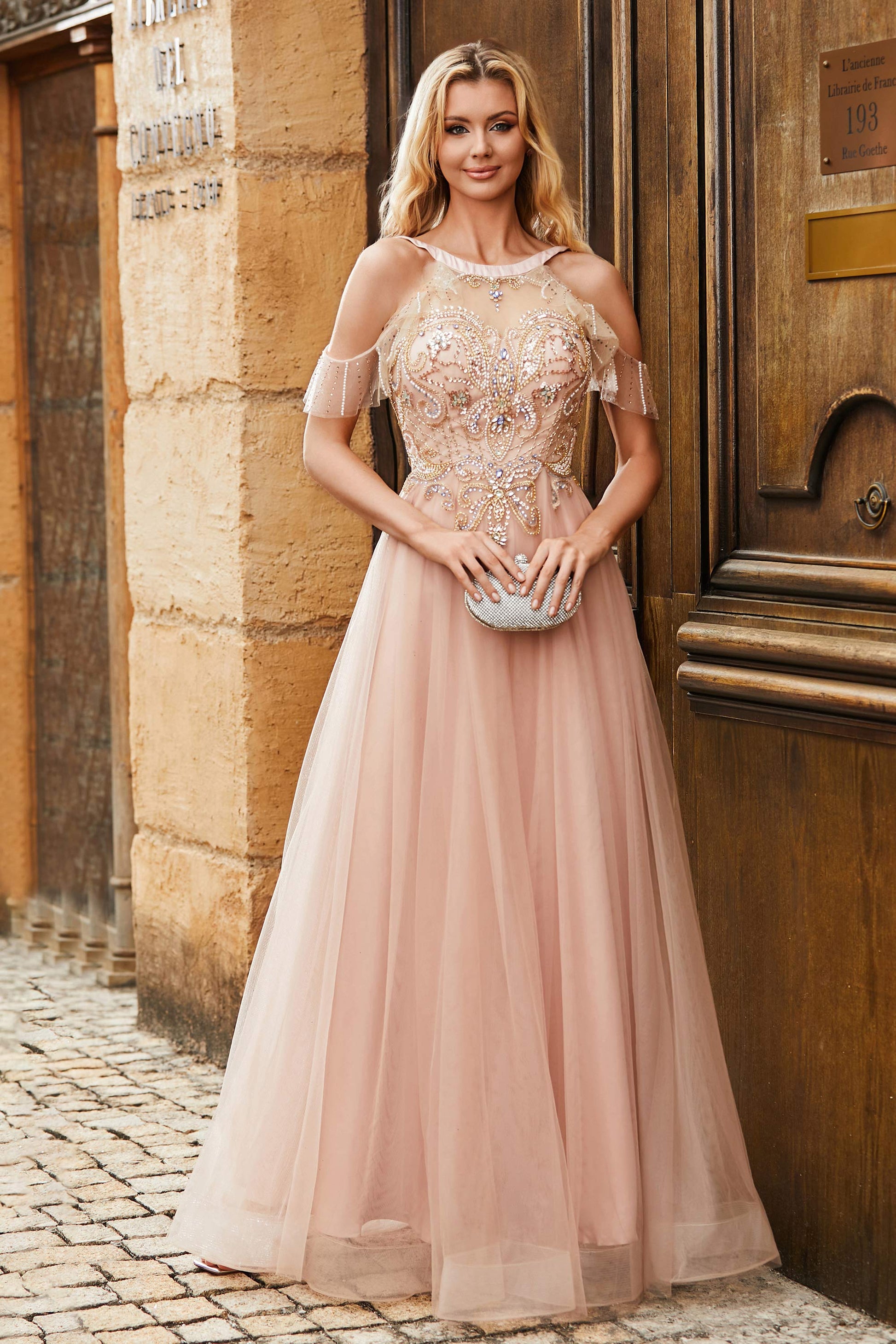 Regal Rhinestone A-Line Tulle Maxi Dress DUNTERY UK Regal Rhinestone A-Line Tulle Maxi Dress DUNTERY UK
