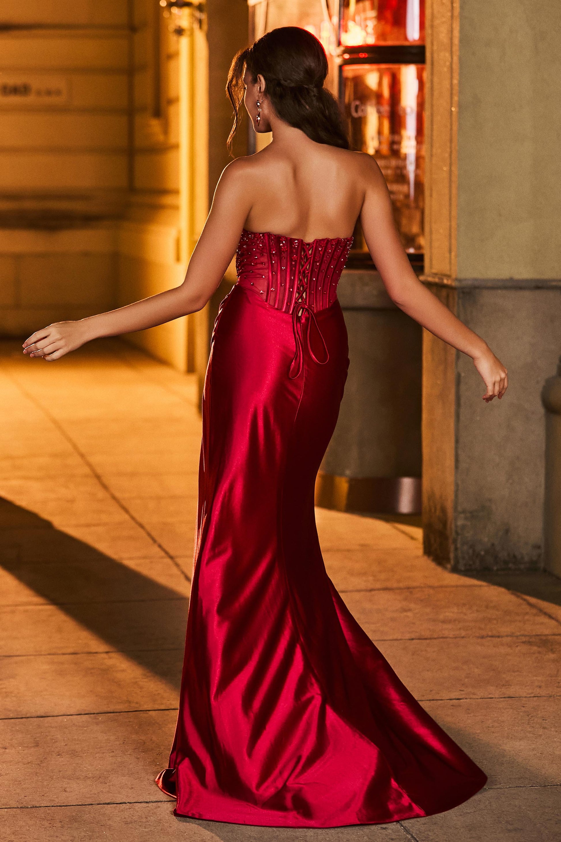 Beaded Corset Top Sweetheart Neck Slit Dress DUNTERY UK Beaded Corset Top Sweetheart Neck Slit Dress DUNTERY UK